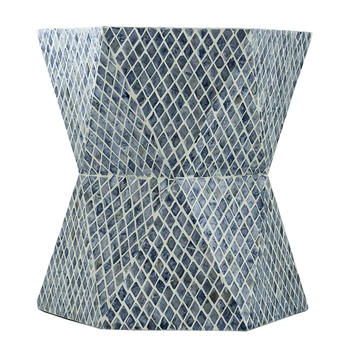19x19x20" Tapered Blue Garden Capiz Stool, Accent Side Table - Image 3