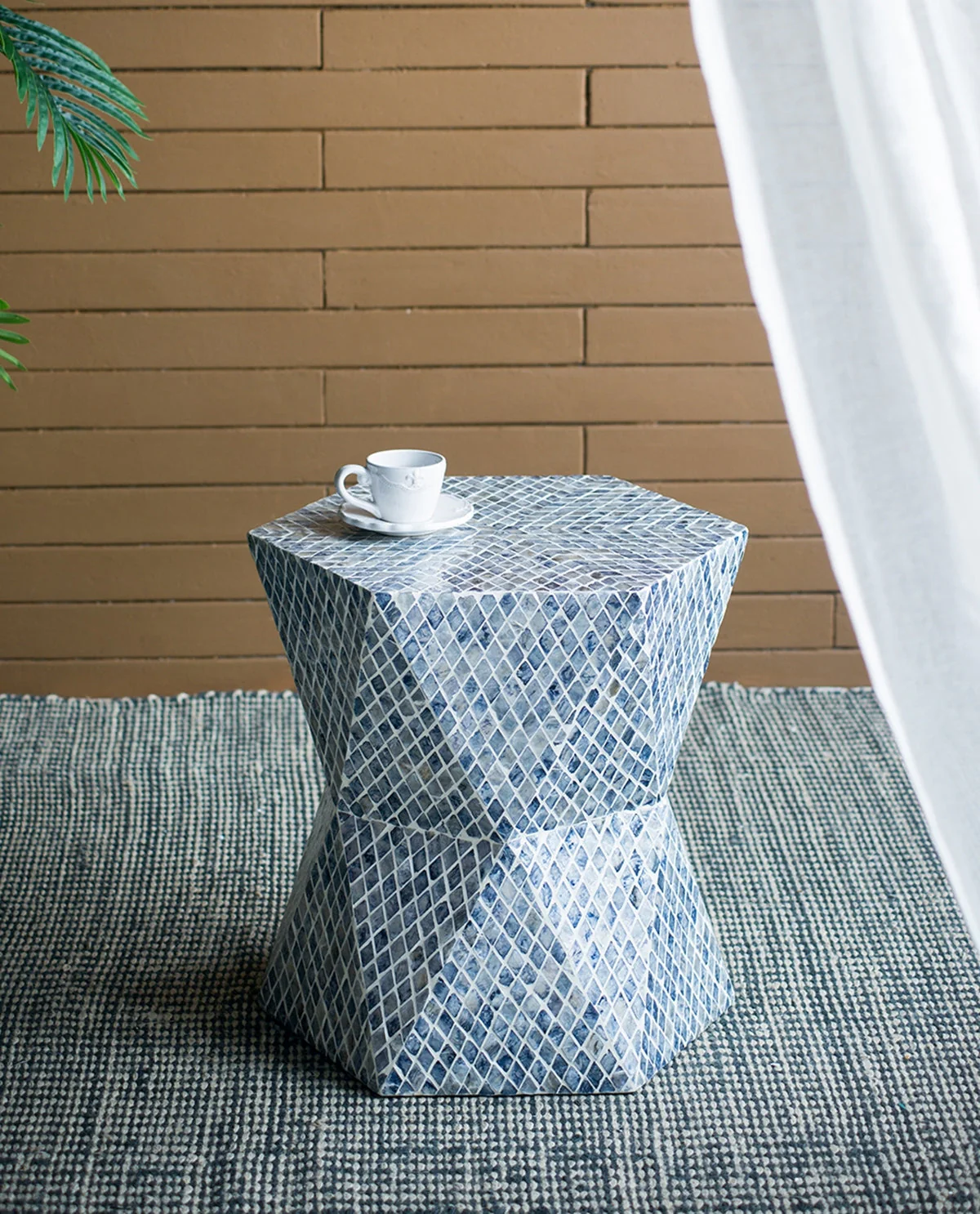 19x19x20" Tapered Blue Garden Capiz Stool, Accent Side Table - Image 6