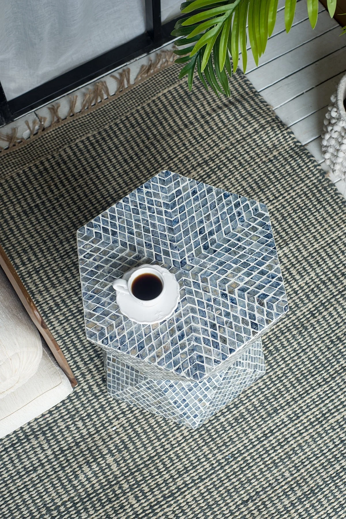 19x19x20" Tapered Blue Garden Capiz Stool, Accent Side Table - Image 7