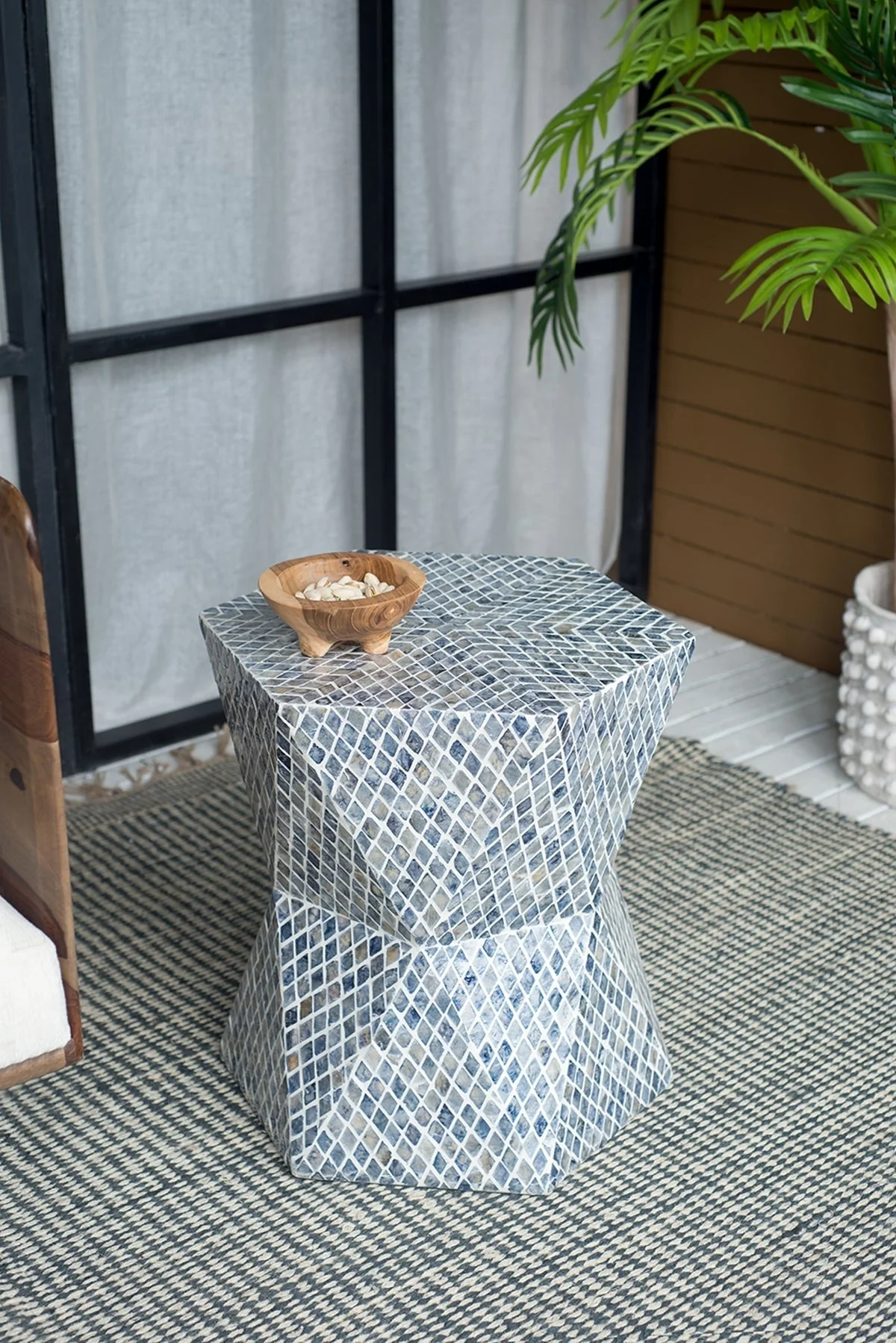 19x19x20" Tapered Blue Garden Capiz Stool, Accent Side Table - Image 8