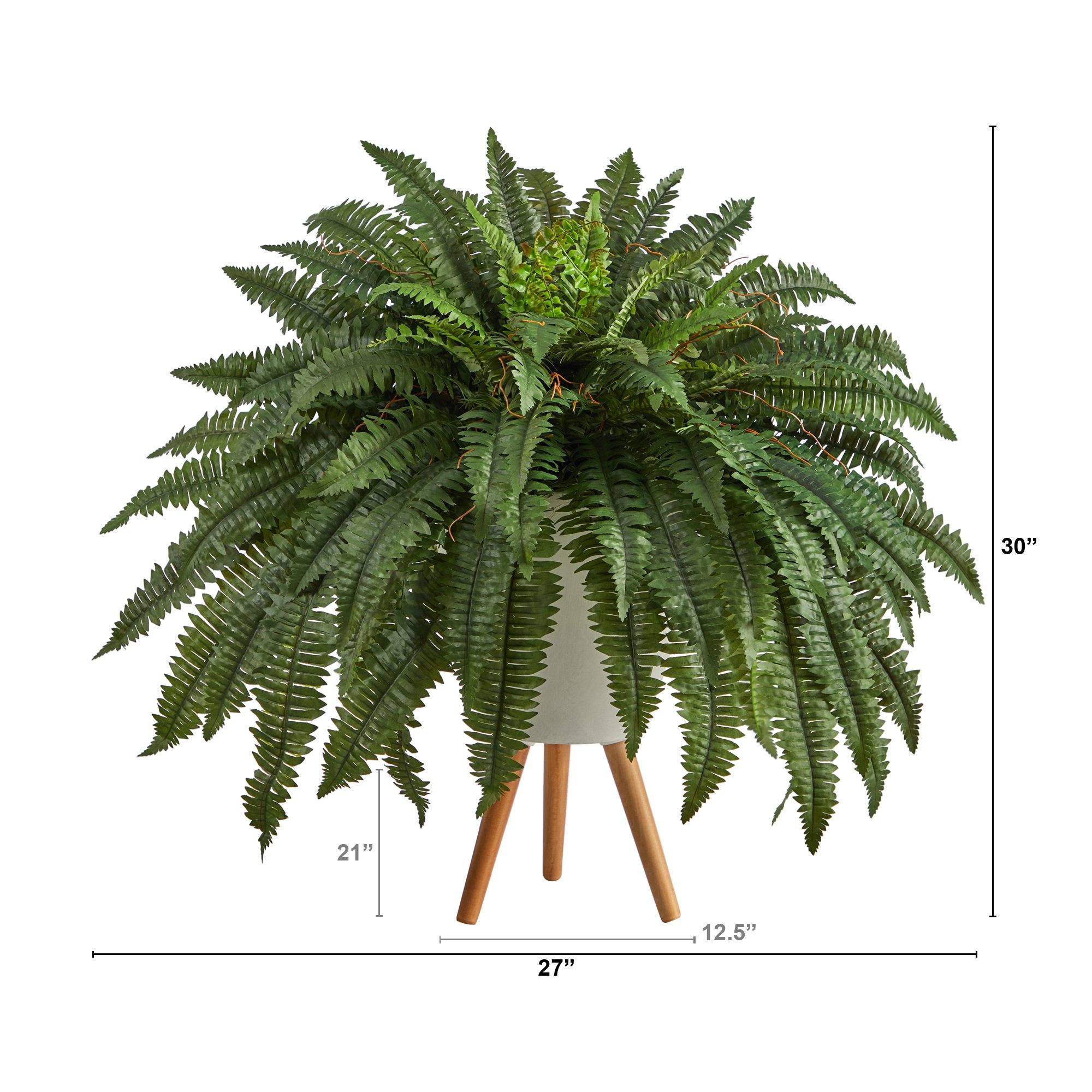 2.5’ Boston Fern Artificial Plant in White Planter with Legs - Image 2