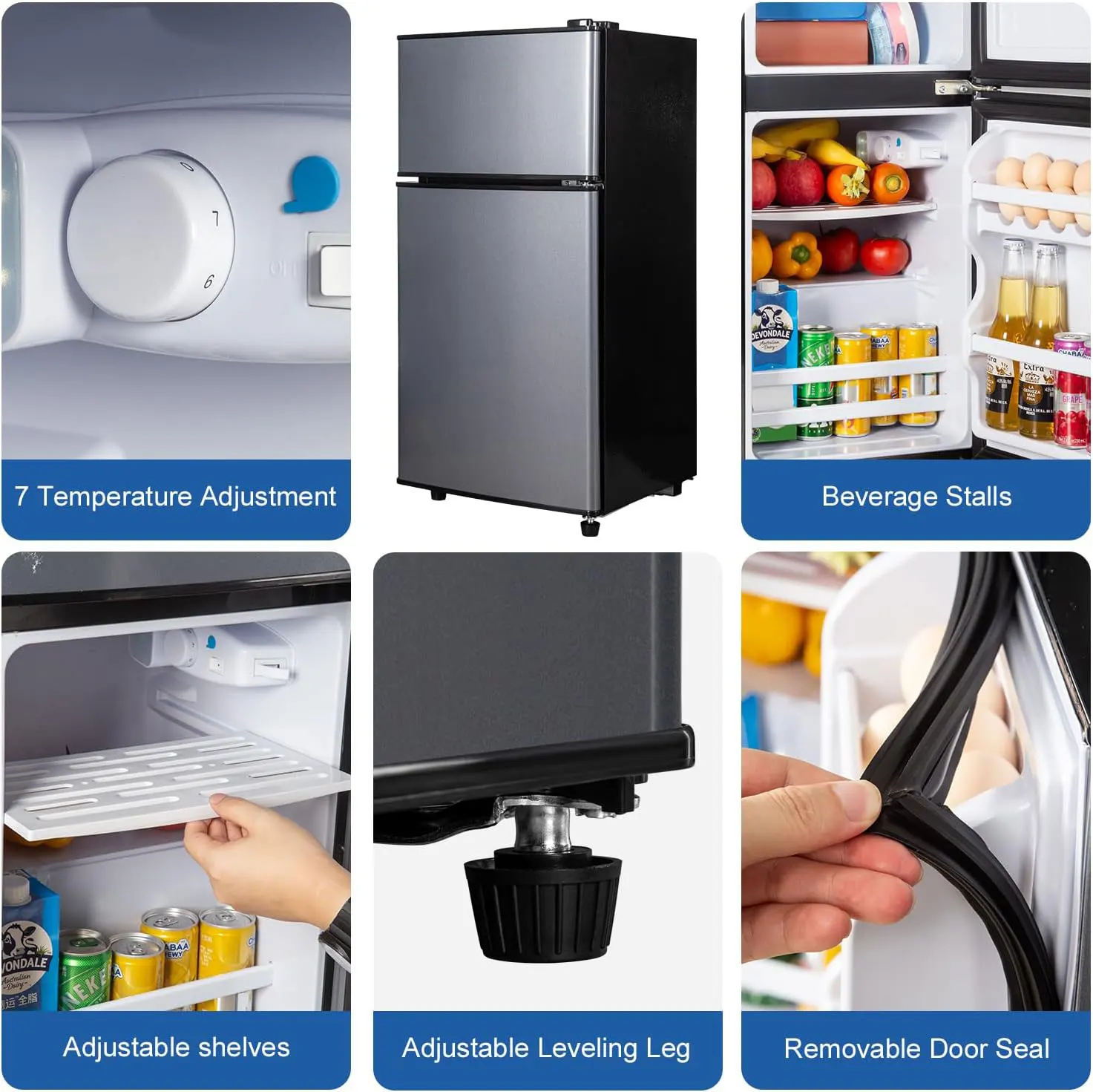 2.9 Cu.Ft Mini Fridge with Freezer Small Energy-Saving Double Door Refrigerator - Image 4