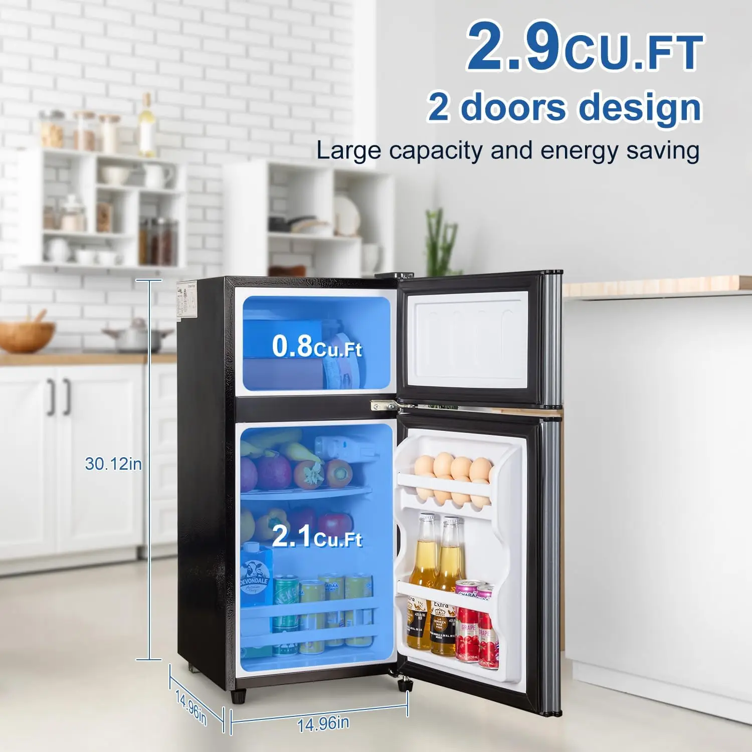 2.9 Cu.Ft Mini Fridge with Freezer Small Energy-Saving Double Door Refrigerator - Image 6