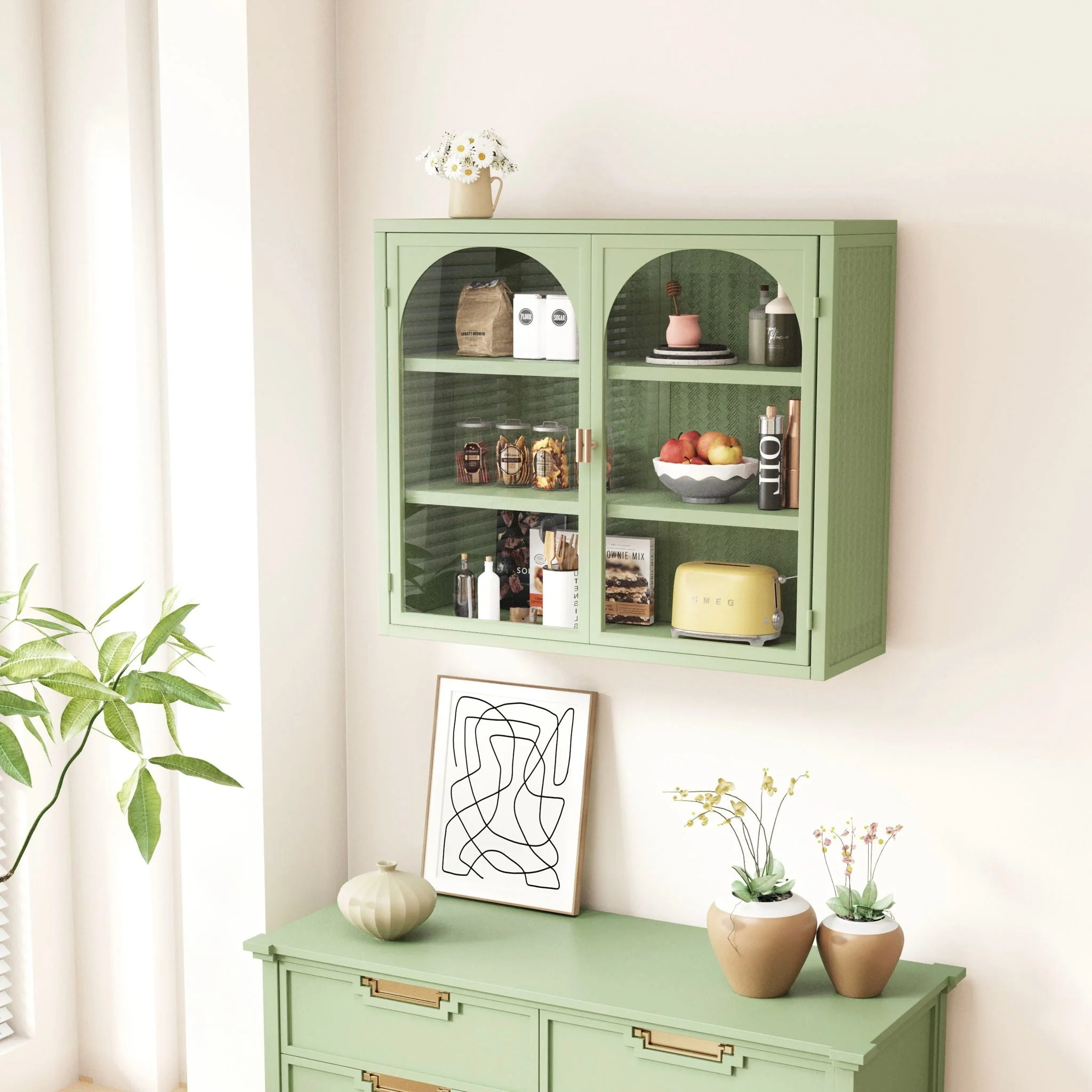 2 Door Wall Cabinet With 3 Tier Storage - Green - Image 2