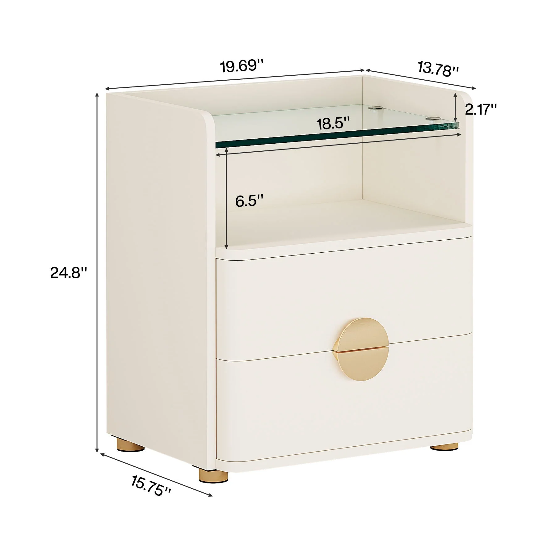 2 Drawer Nightstand With Open Shelf, Bedside Table - Beige - Image 2