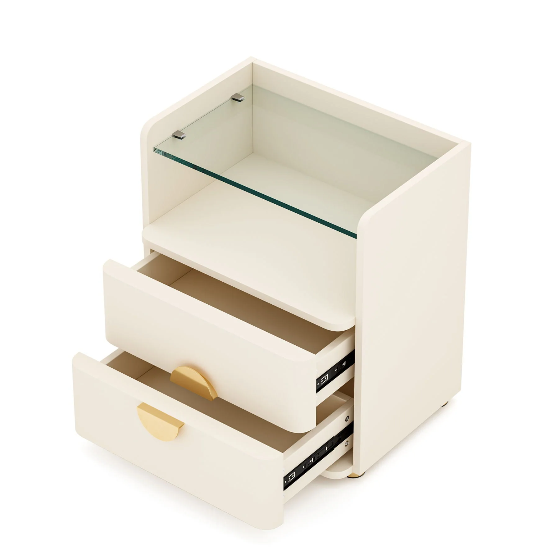 2 Drawer Nightstand With Open Shelf, Bedside Table - Beige - Image 4