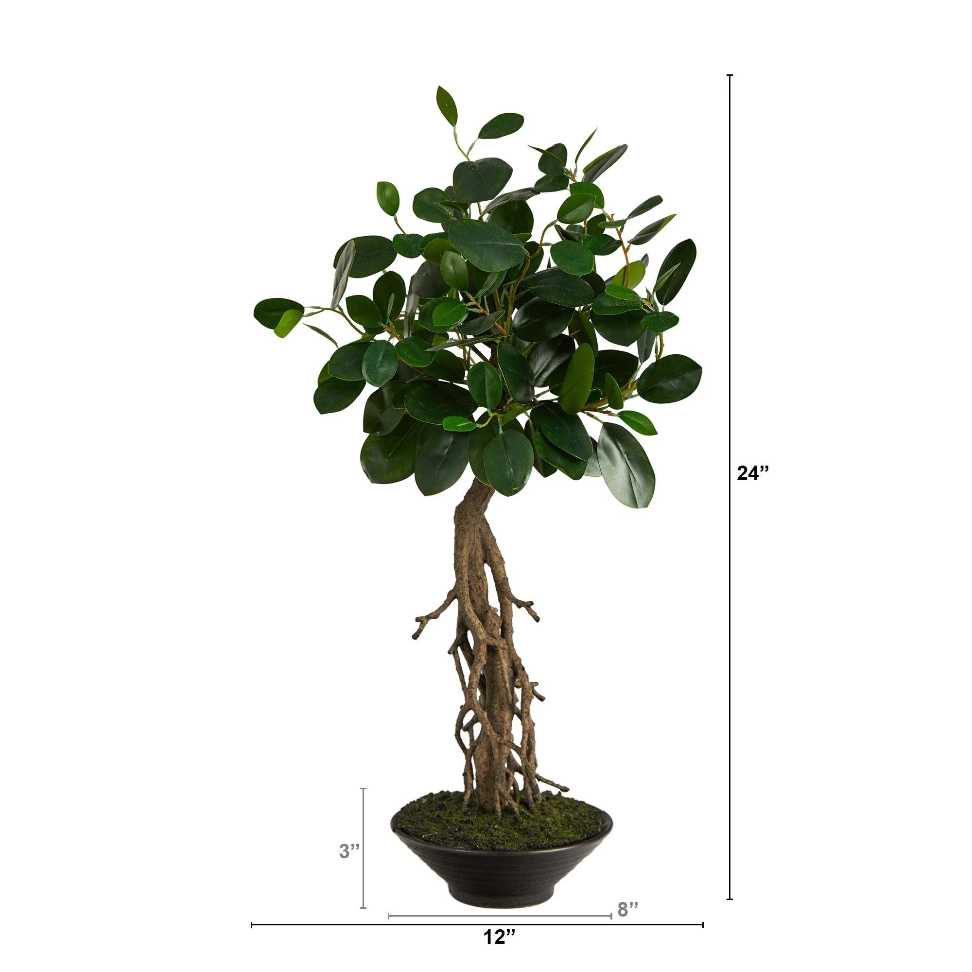 2’ Ficus Bonsai Artificial Tree in Decorative Planter - Image 2
