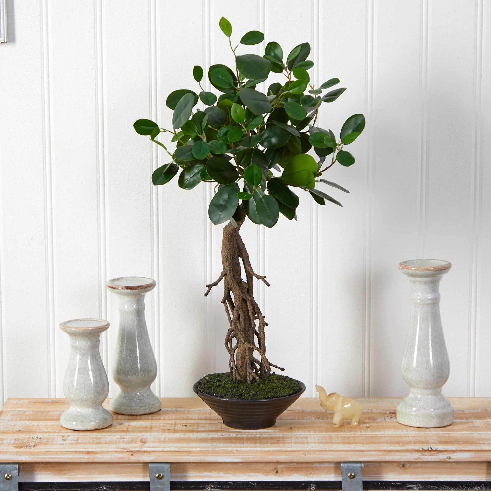 2’ Ficus Bonsai Artificial Tree in Decorative Planter - Image 3