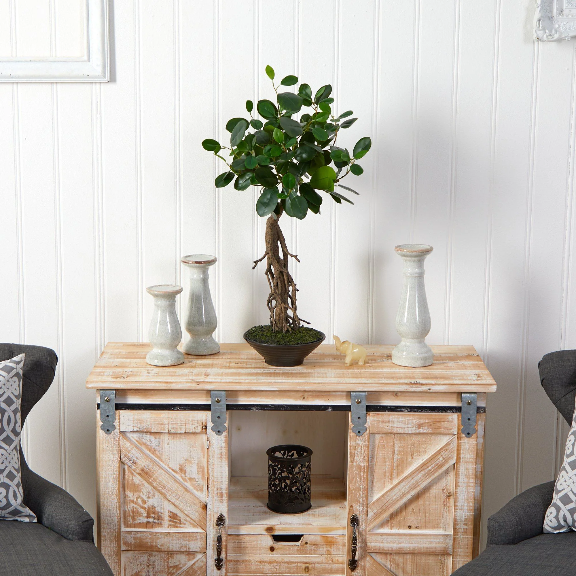 2’ Ficus Bonsai Artificial Tree in Decorative Planter - Image 4