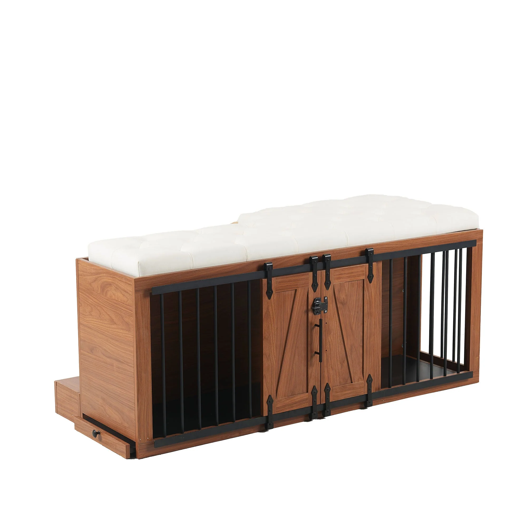 2 in 1 Dog Crate with Padded Seat Walnut 56'L Furniture Style - Image 12