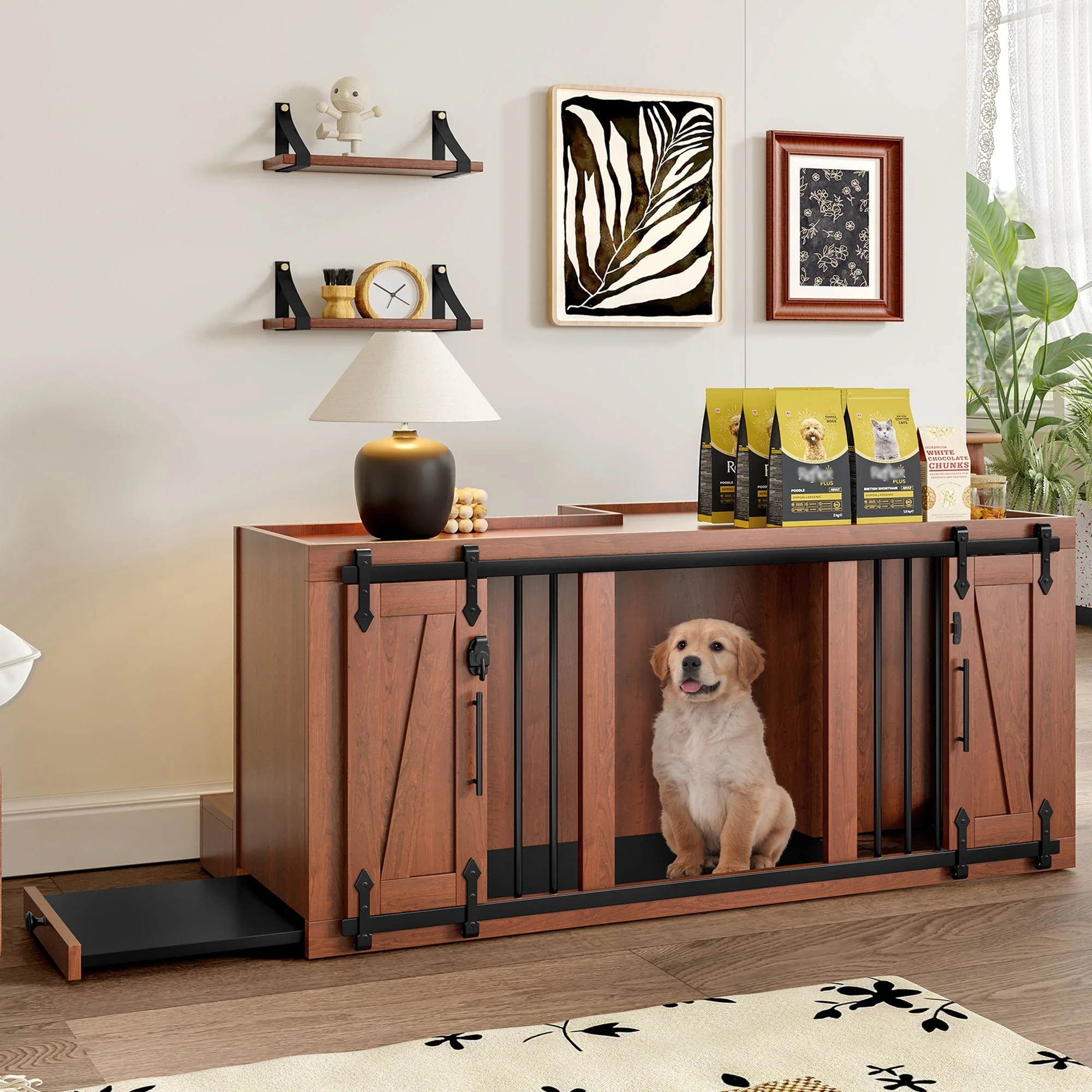 2 in 1 Dog Crate with Padded Seat Walnut 56'L Furniture Style - Image 20