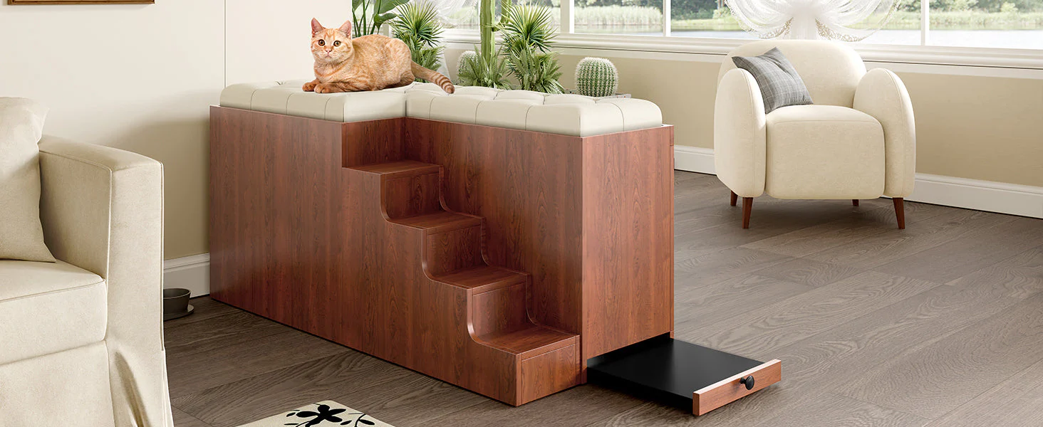 2 in 1 Dog Crate with Padded Seat Walnut 56'L Furniture Style - Image 25