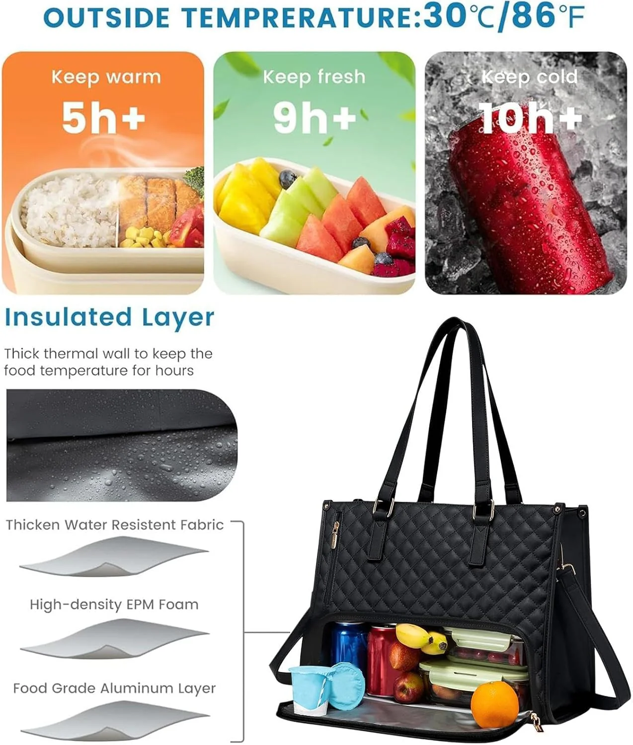 2 in 1 Insulated Lunch Tote with Laptop Compartment 15 Inch Work Bag - Image 3