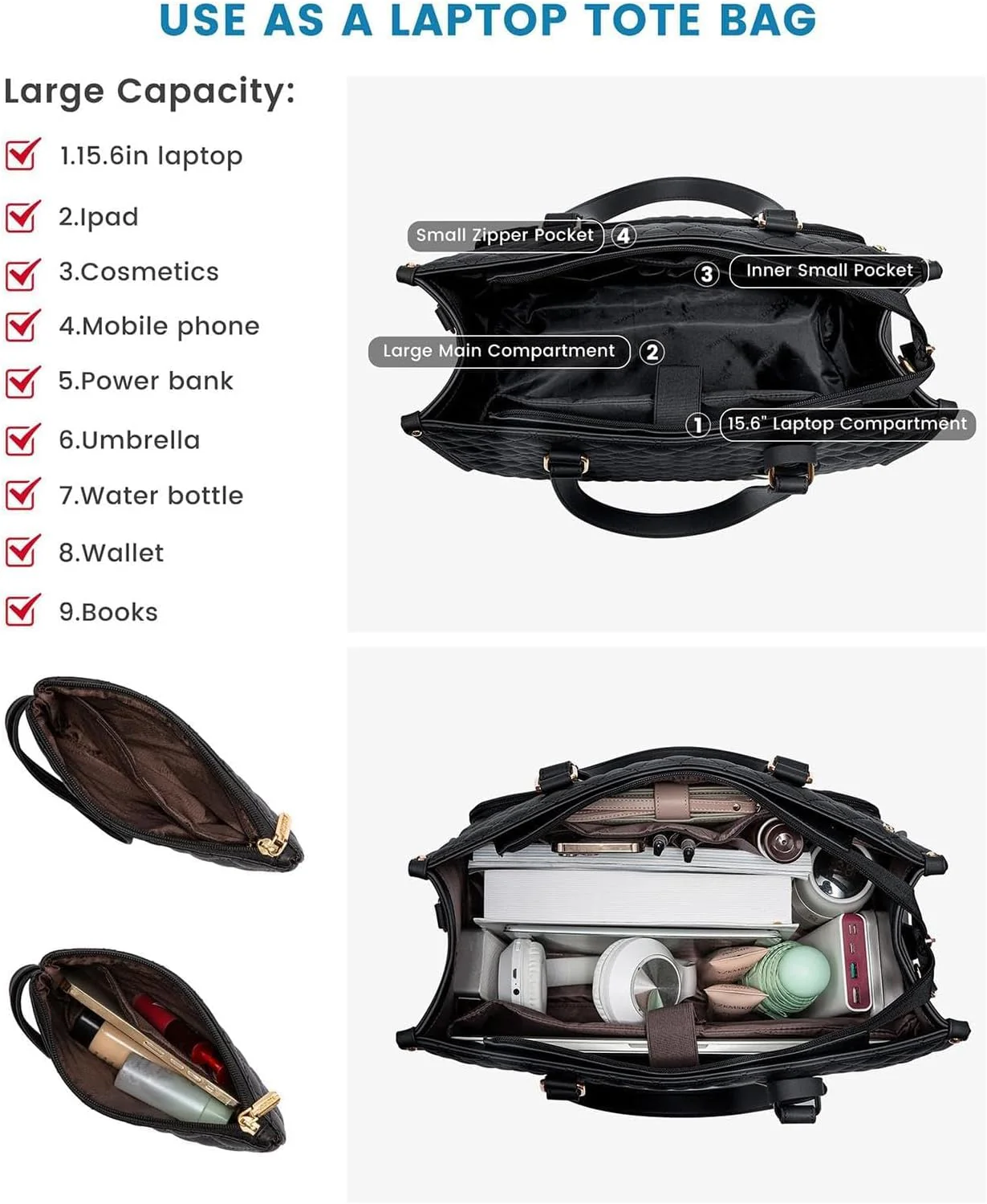 2 in 1 Insulated Lunch Tote with Laptop Compartment 15 Inch Work Bag - Image 4