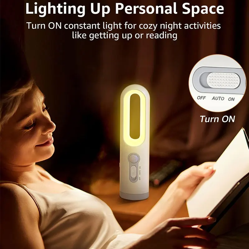 2 in 1 Motion Sensor Night Light Portable Flashlight Bedroom Bathroom Bedside Lamp - Image 2