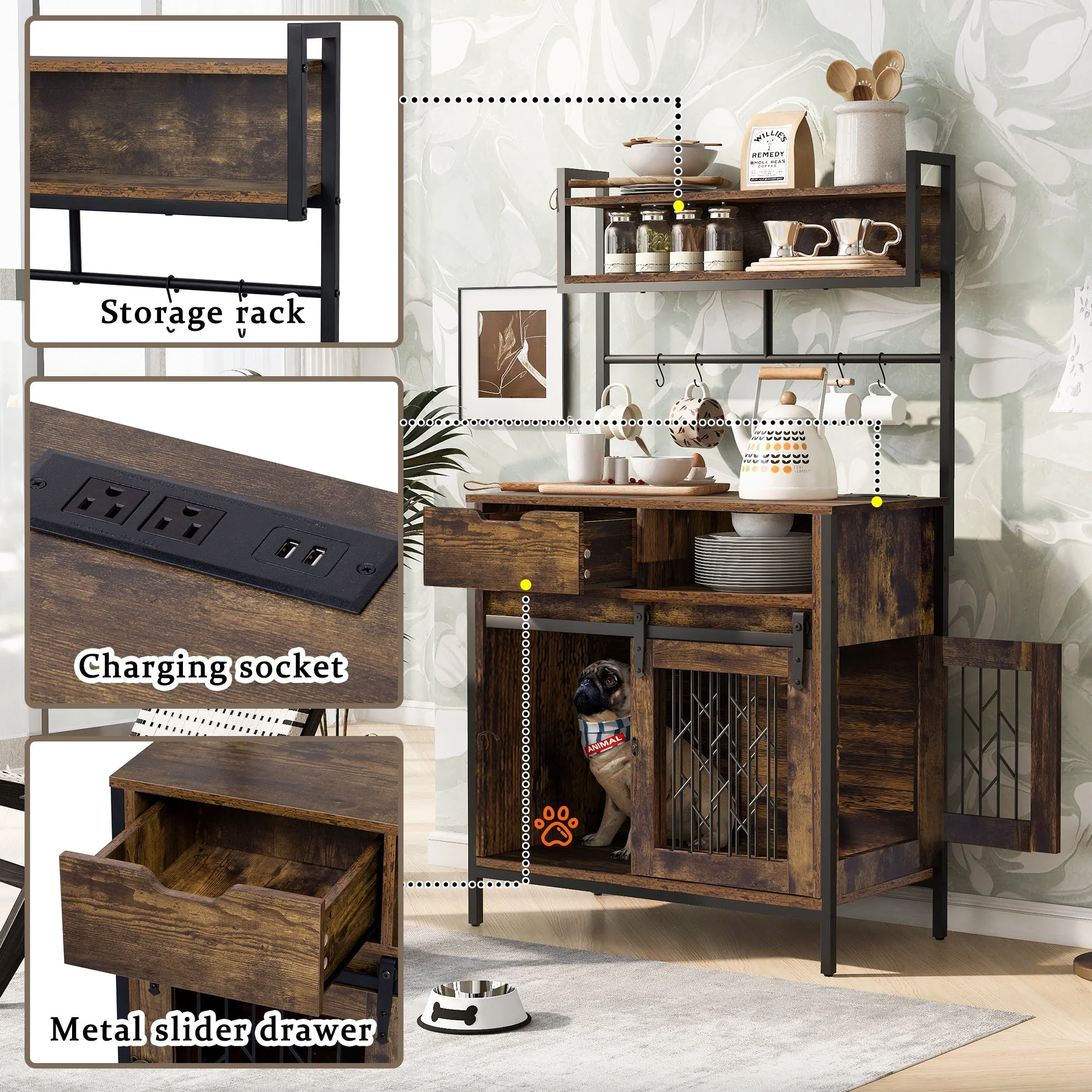 2 in 1 Pet Friendly Dog Crate Composite Desk Hutch - Image 4