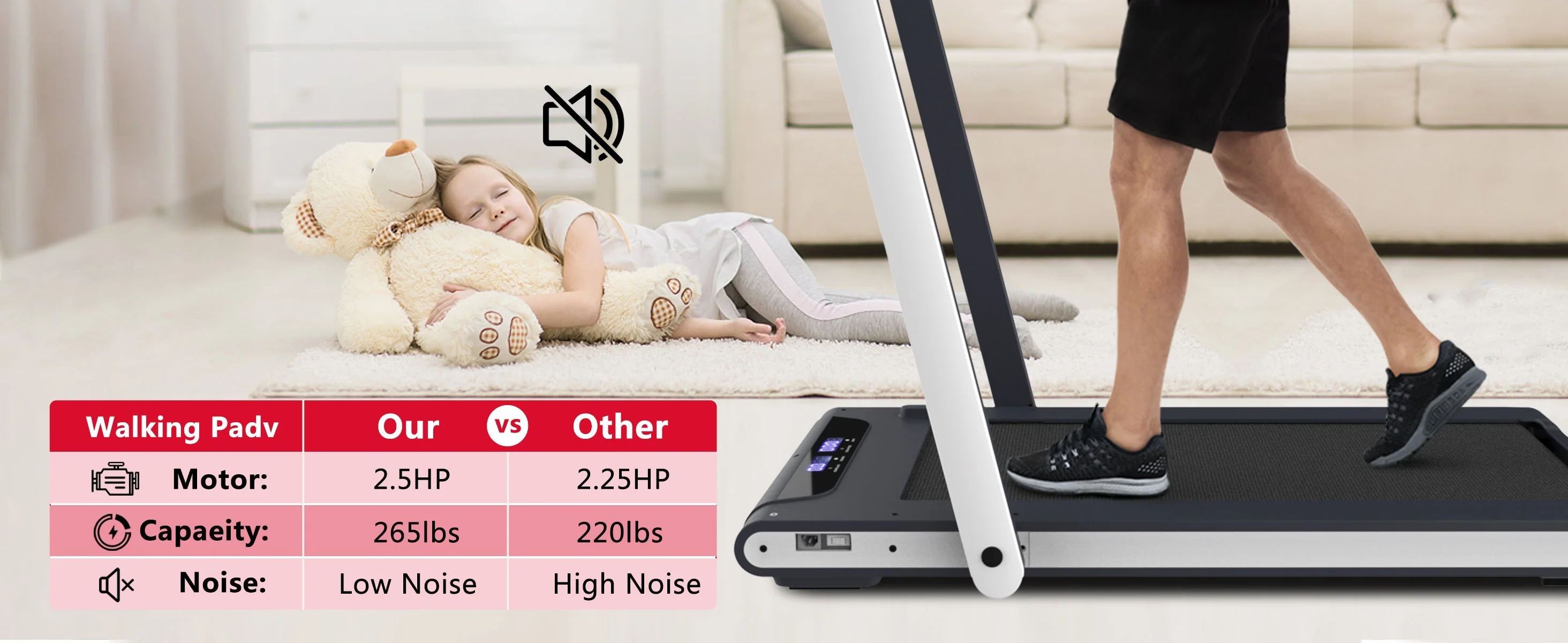 2 in 1 Under Desk Treadmill 2.5HP Folding Electric Machine - Image 10