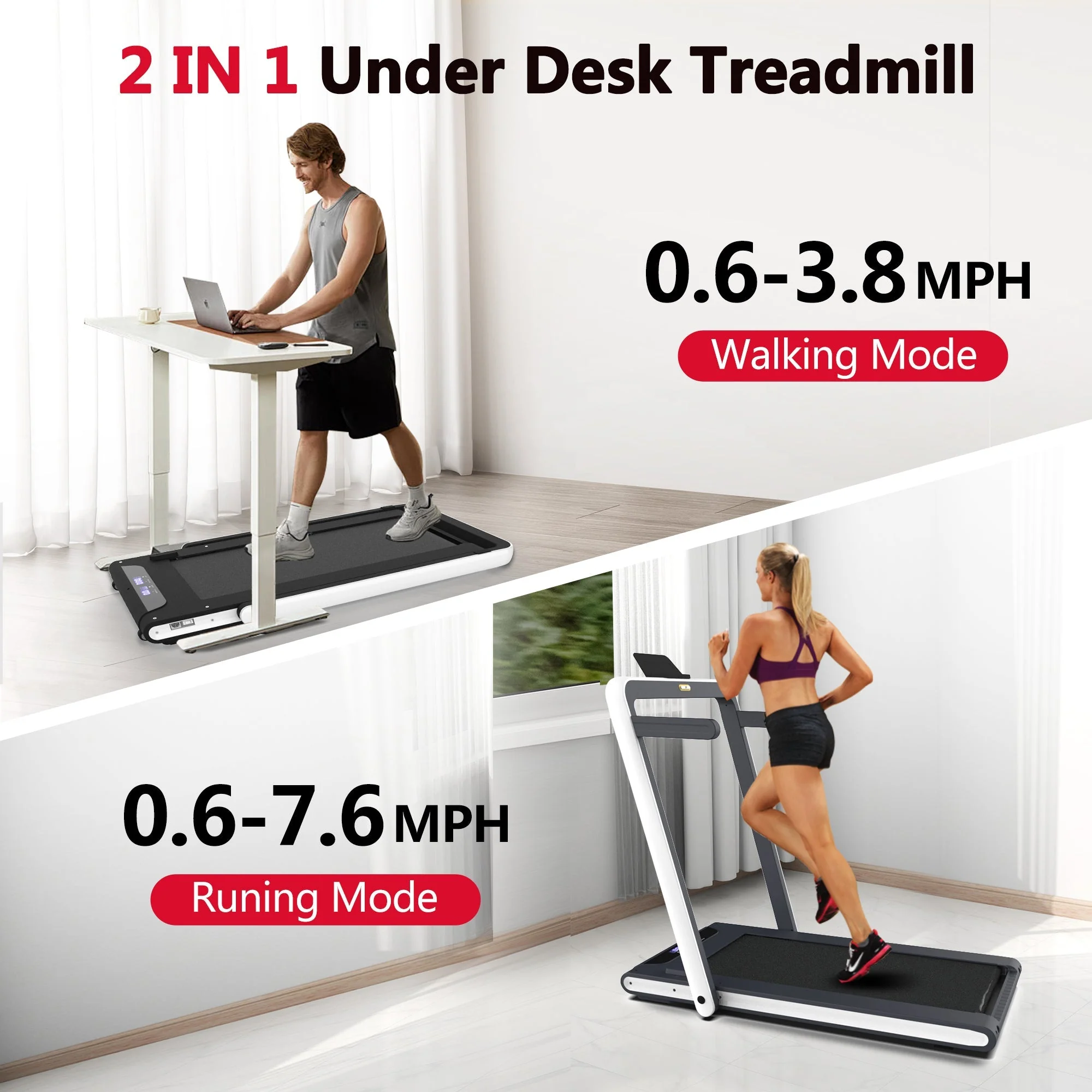 2 in 1 Under Desk Treadmill 2.5HP Folding Electric Machine - Image 4