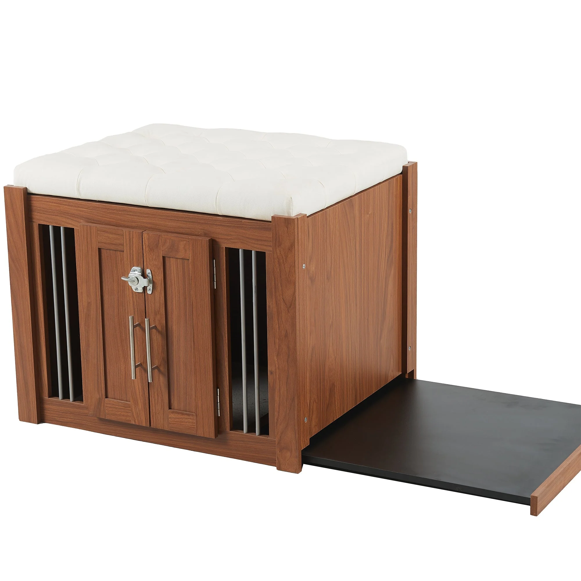 2 in 1 Walnut Dog Crate Nightstand with Storage - Image 10