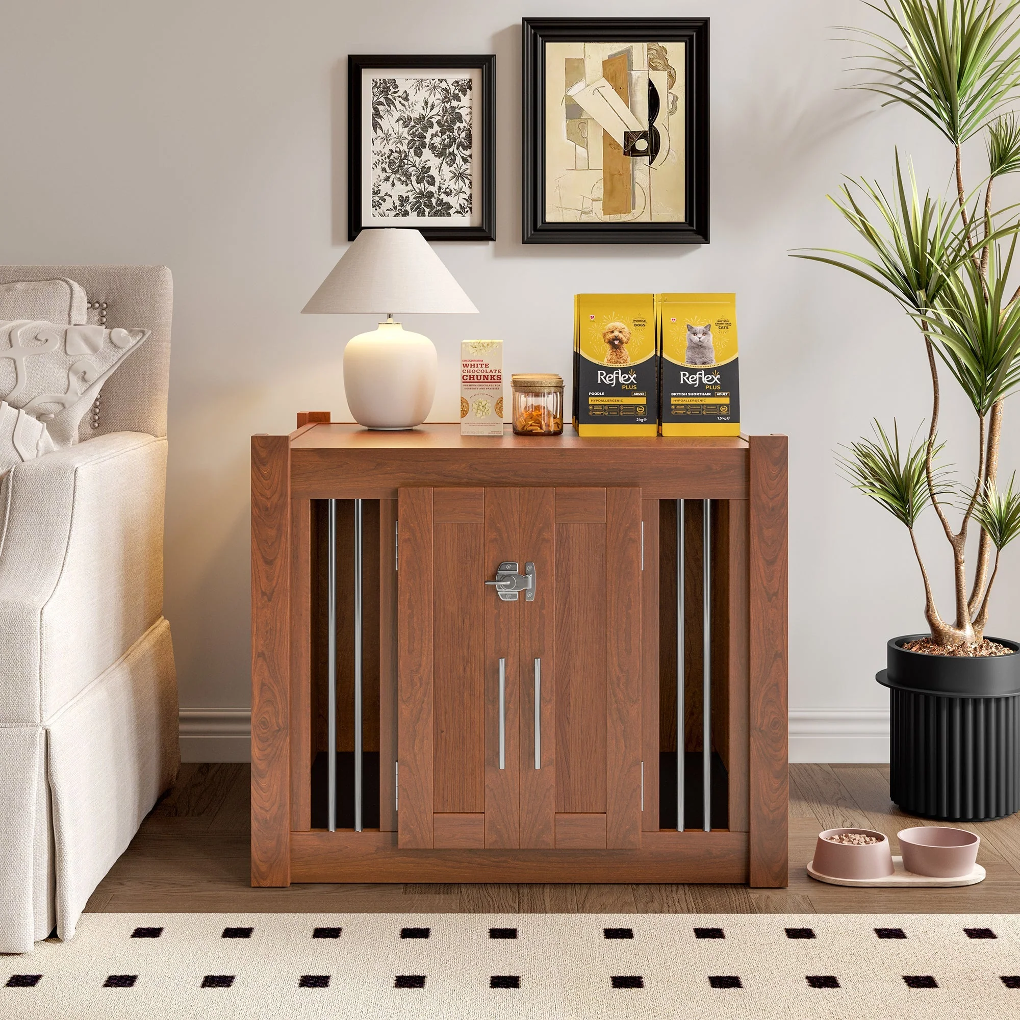 2 in 1 Walnut Dog Crate Nightstand with Storage - Image 19