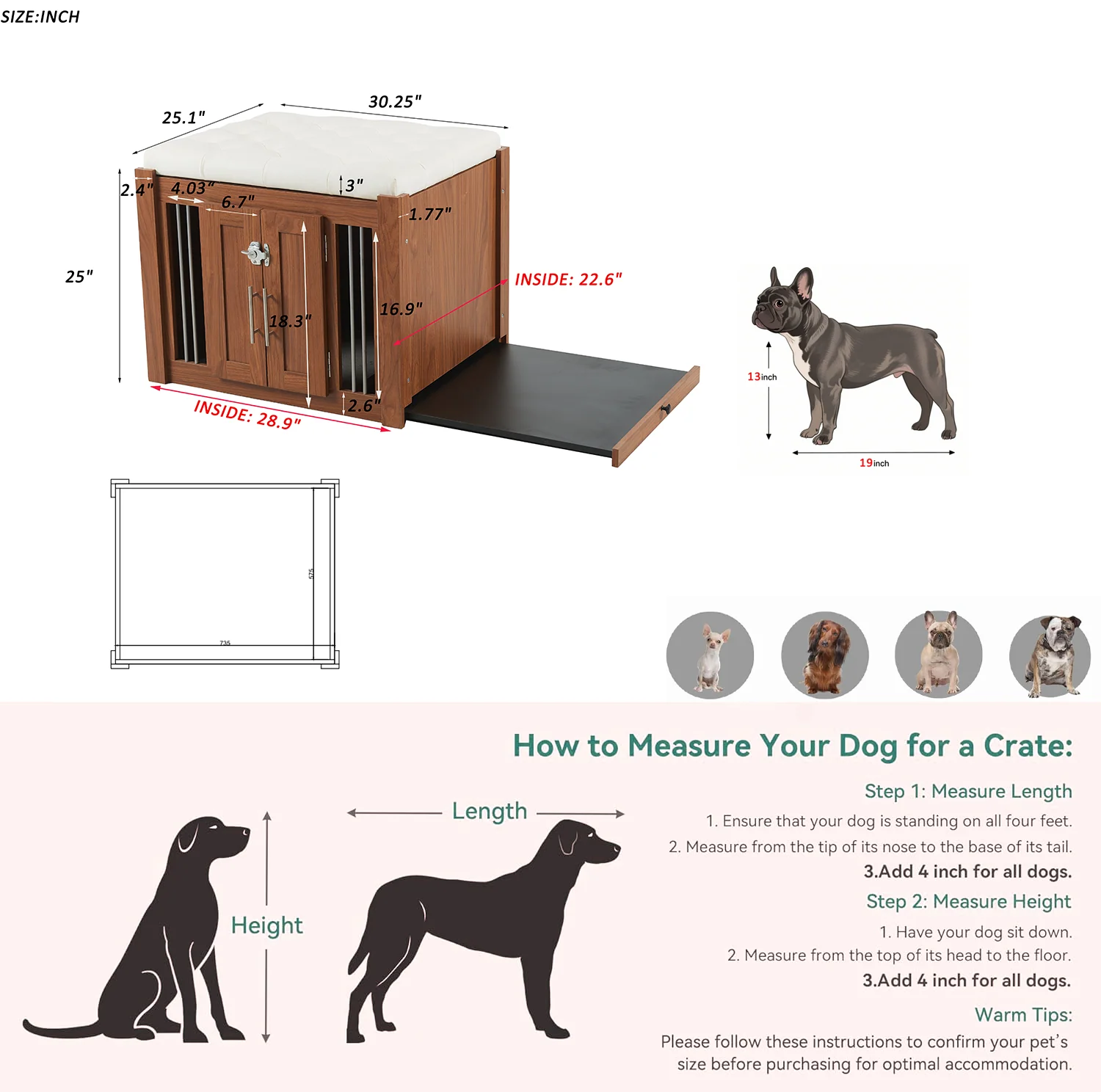 2 in 1 Walnut Dog Crate Nightstand with Storage - Image 3