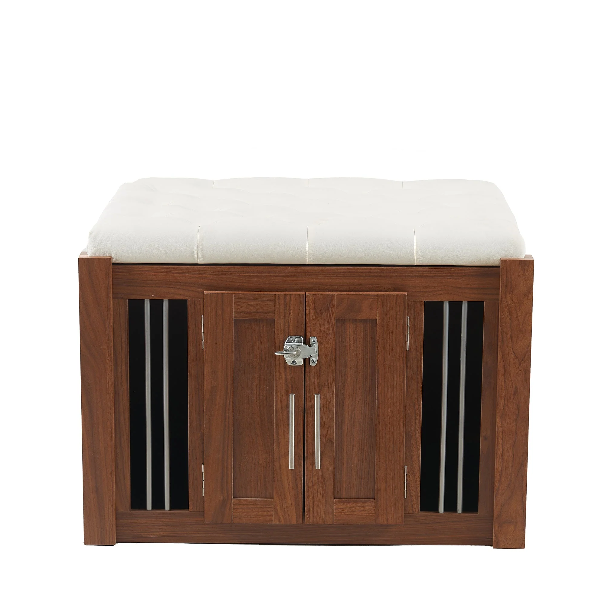 2 in 1 Walnut Dog Crate Nightstand with Storage - Image 6