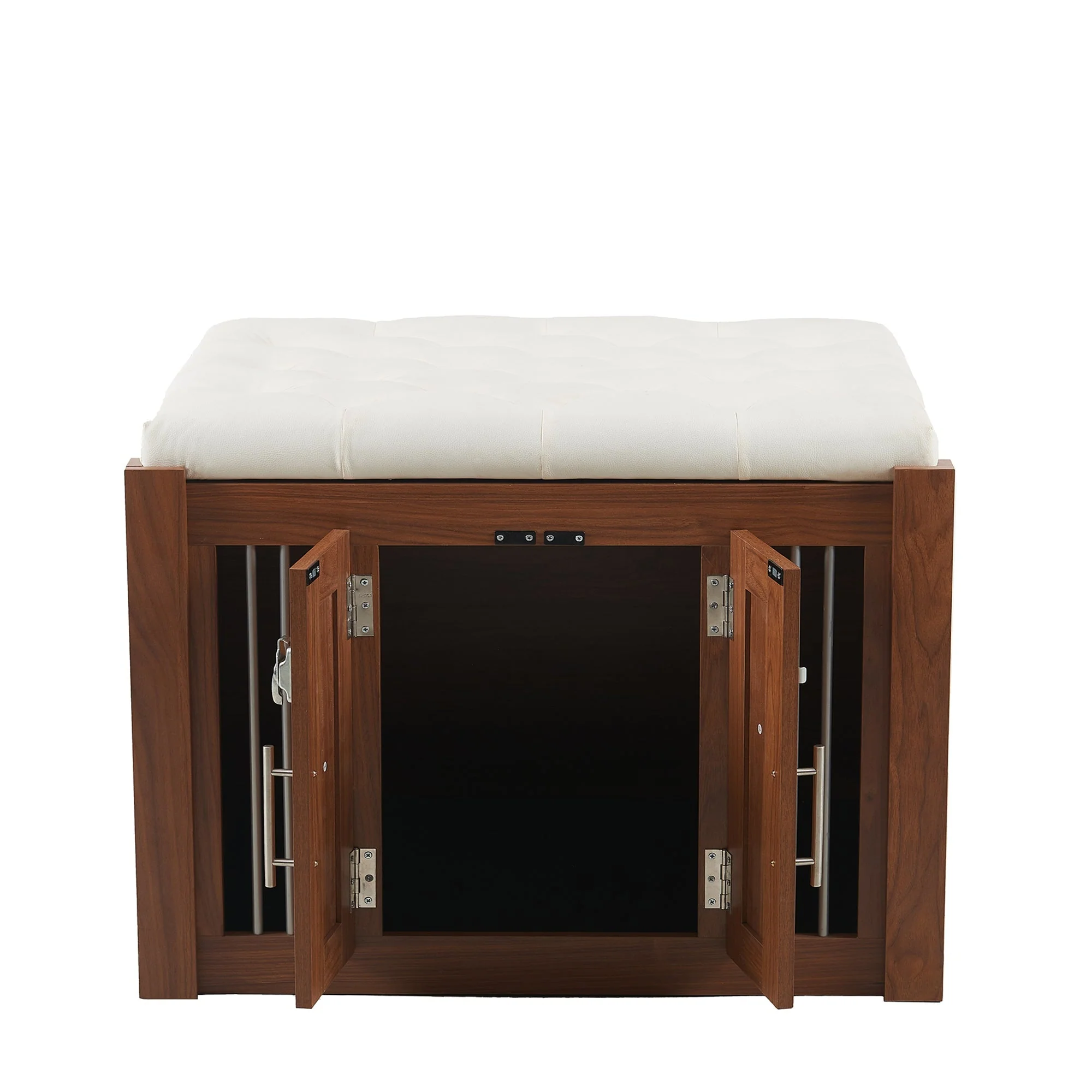 2 in 1 Walnut Dog Crate Nightstand with Storage - Image 7