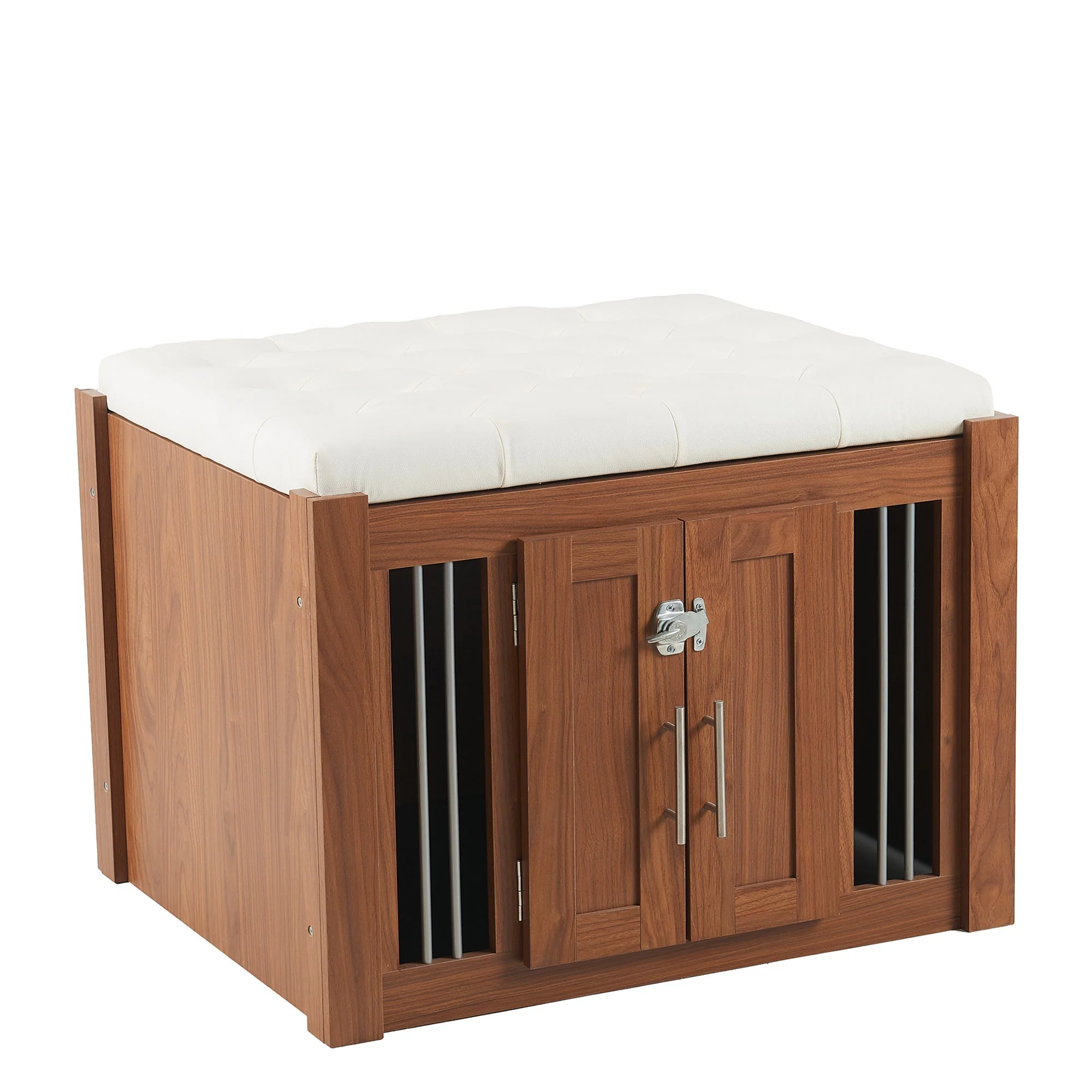 2 in 1 Walnut Dog Crate Nightstand with Storage - Image 8