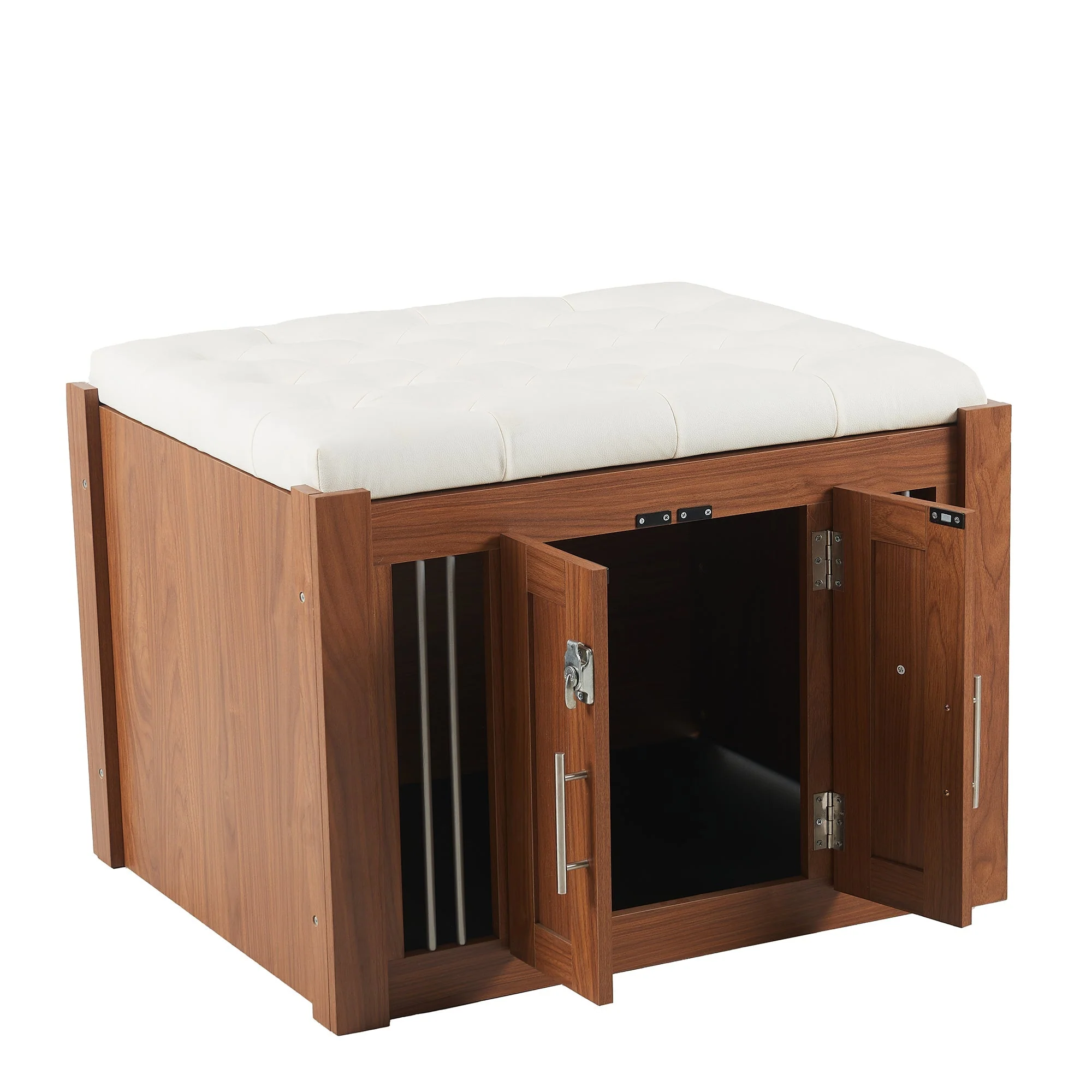 2 in 1 Walnut Dog Crate Nightstand with Storage - Image 9