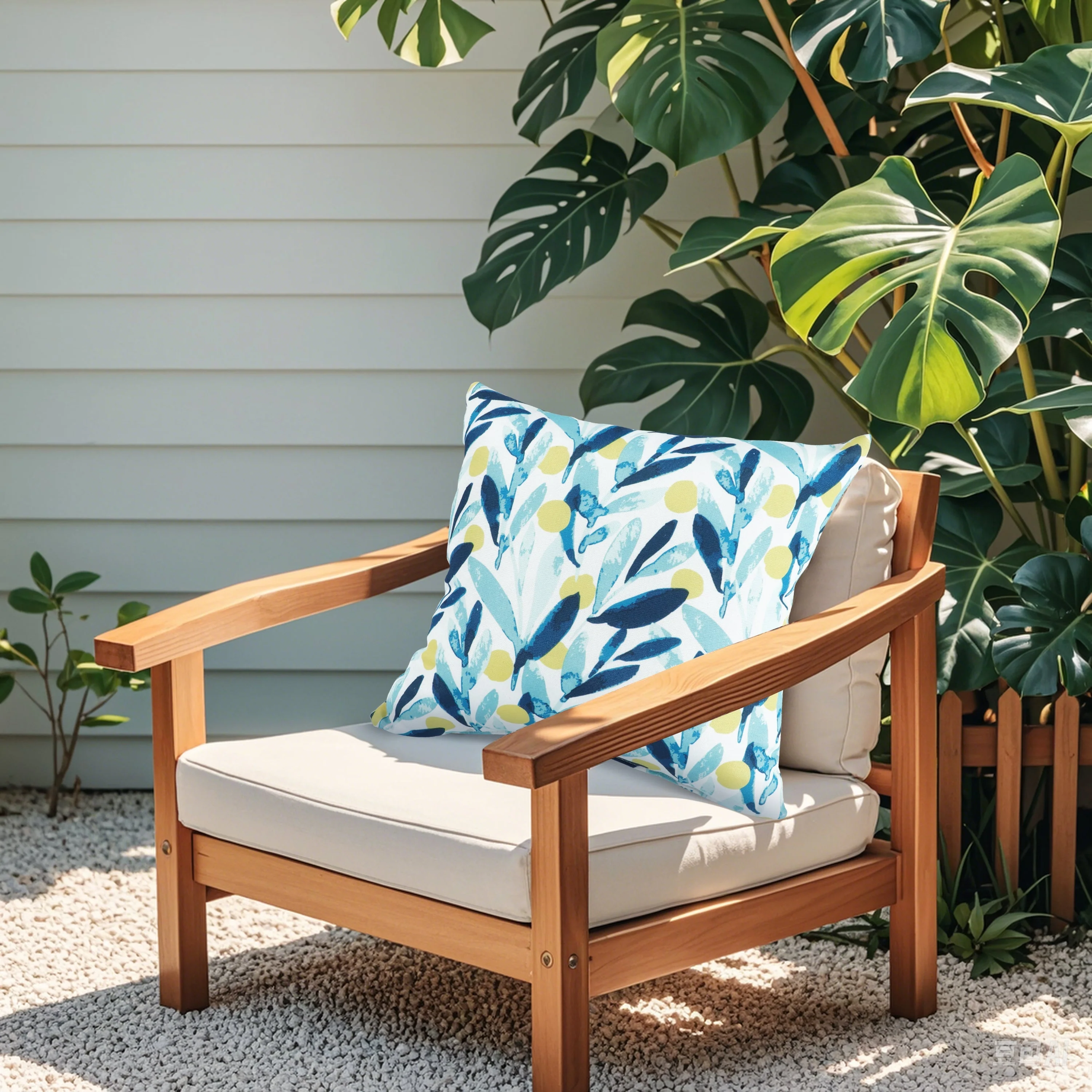 2 Pack Outdoor Pillows, Waterproof & Fade-Resistant Patio Cushions (18x18 Inch, Blue Leaf) - Image 2