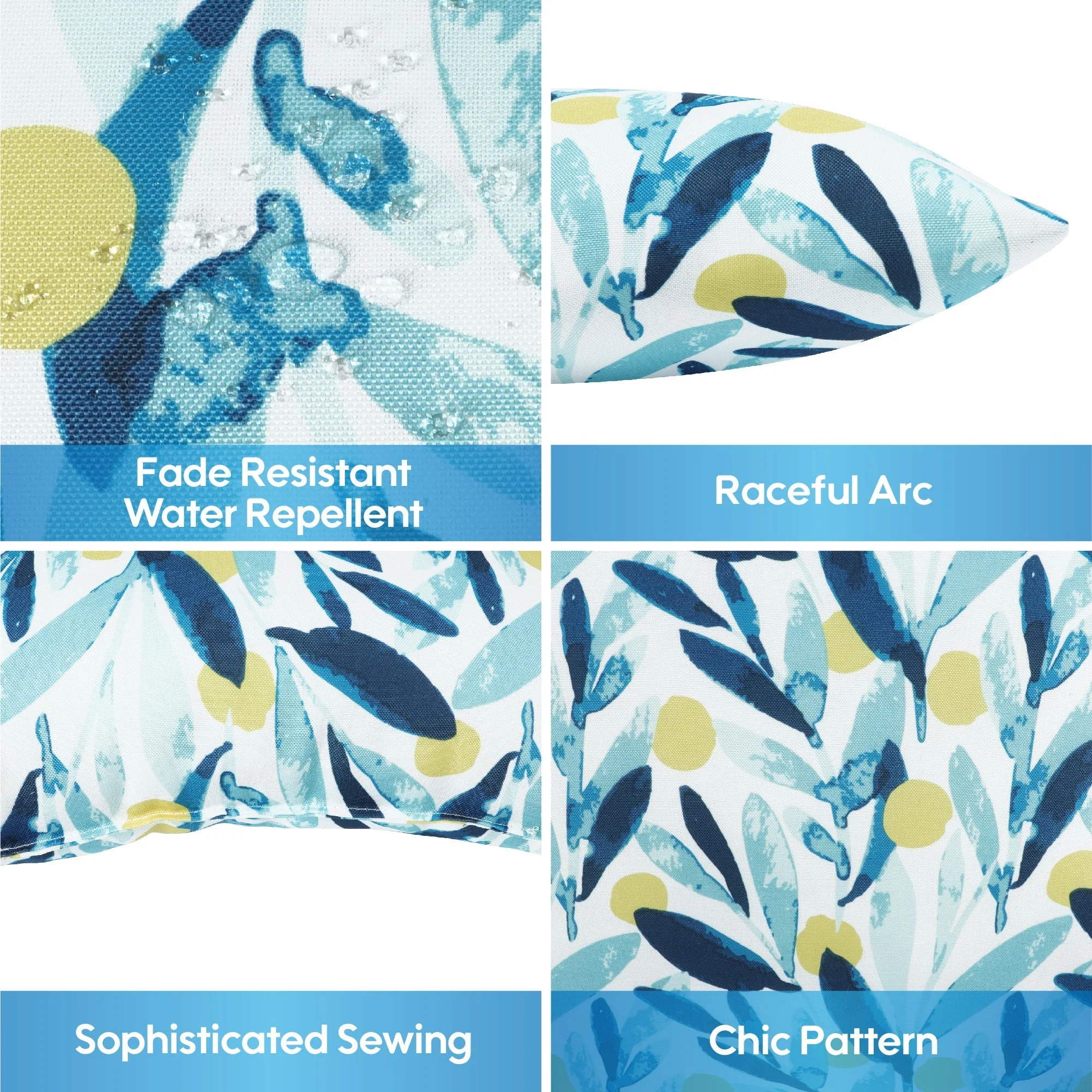 2 Pack Outdoor Pillows, Waterproof & Fade-Resistant Patio Cushions (18x18 Inch, Blue Leaf) - Image 4