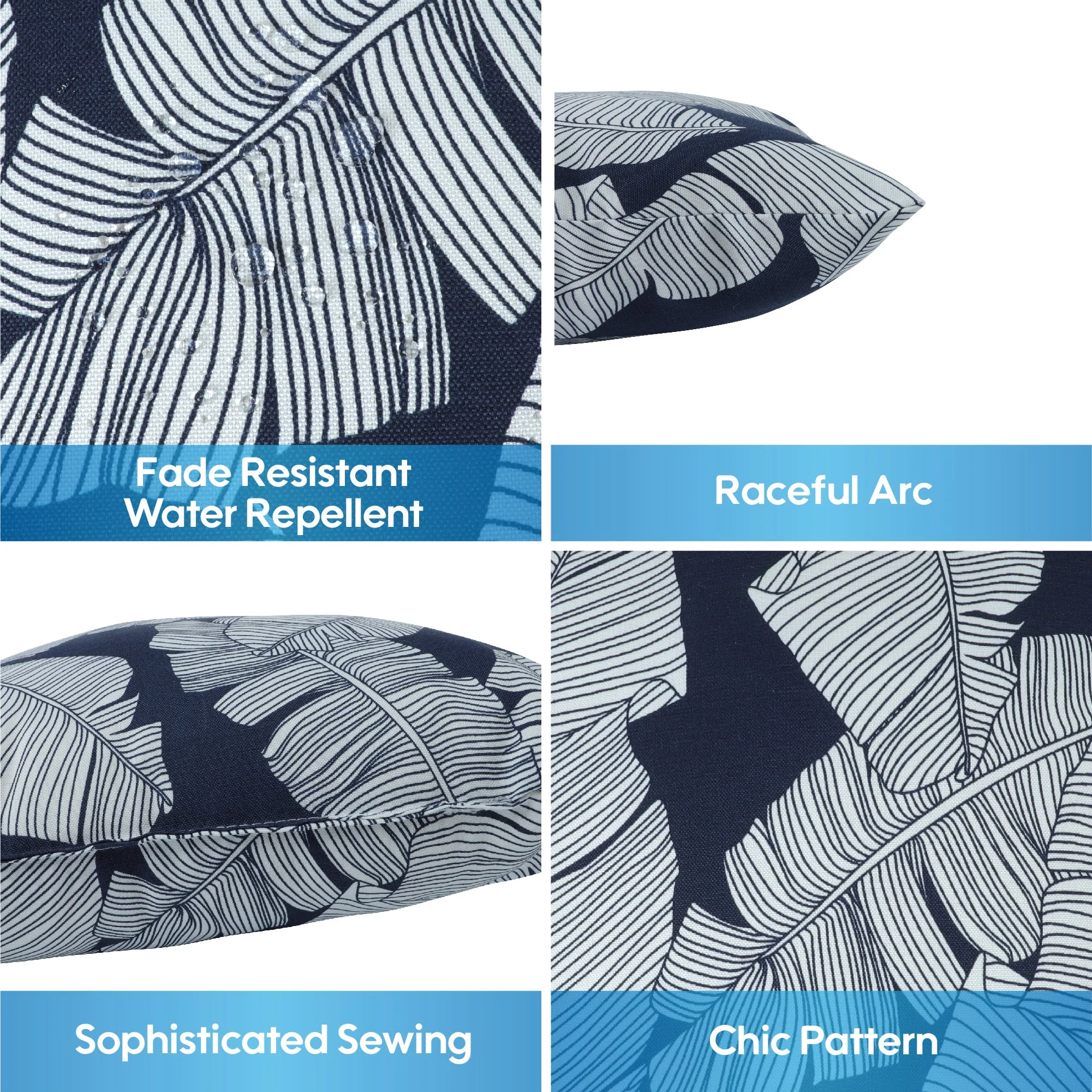 2 Pack Outdoor Throw Pillows, Waterproof & Fade-Resistant (18x18 Inch, Blue Leaf) - Image 2