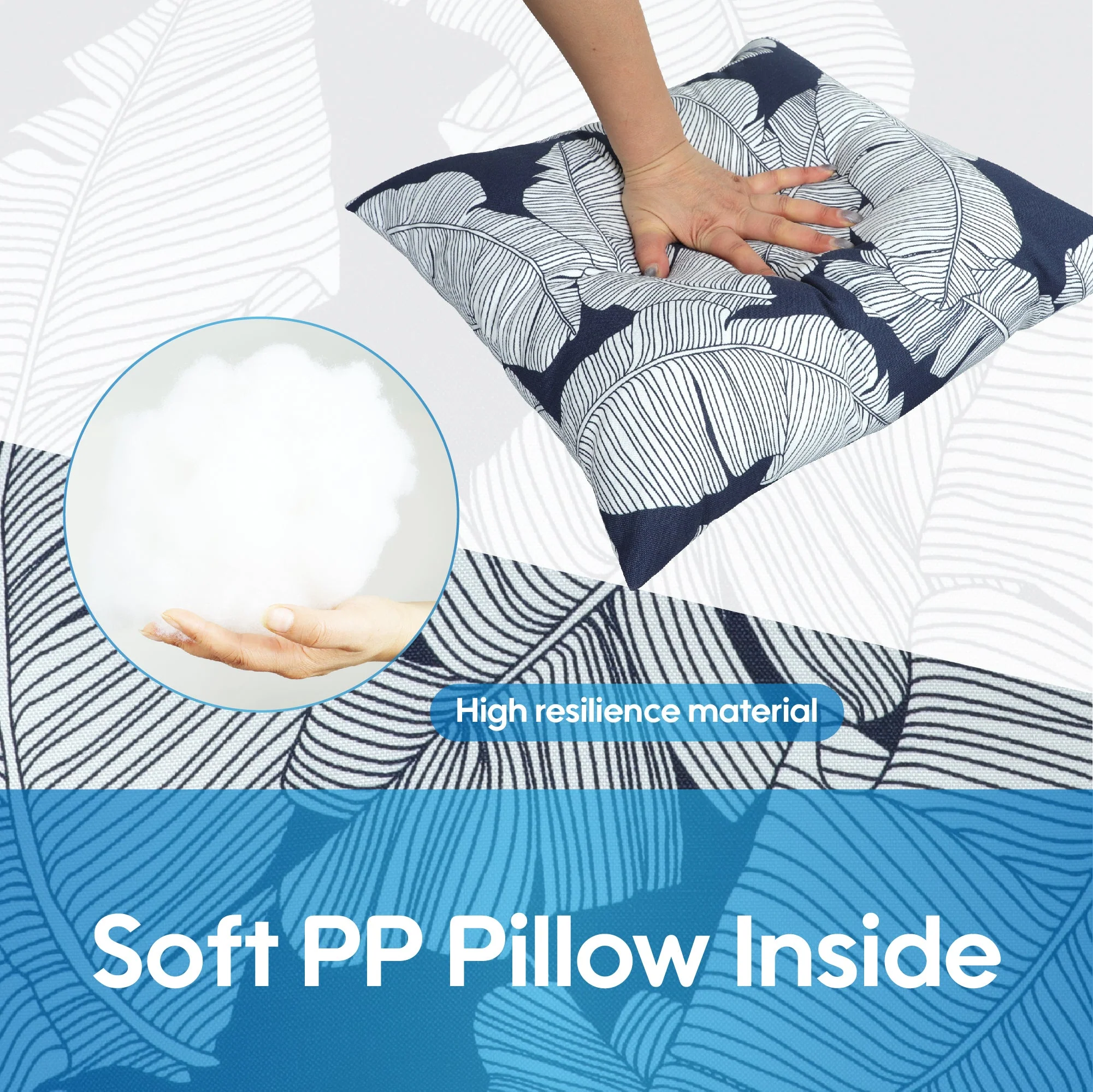 2 Pack Outdoor Throw Pillows, Waterproof & Fade-Resistant (18x18 Inch, Blue Leaf) - Image 5