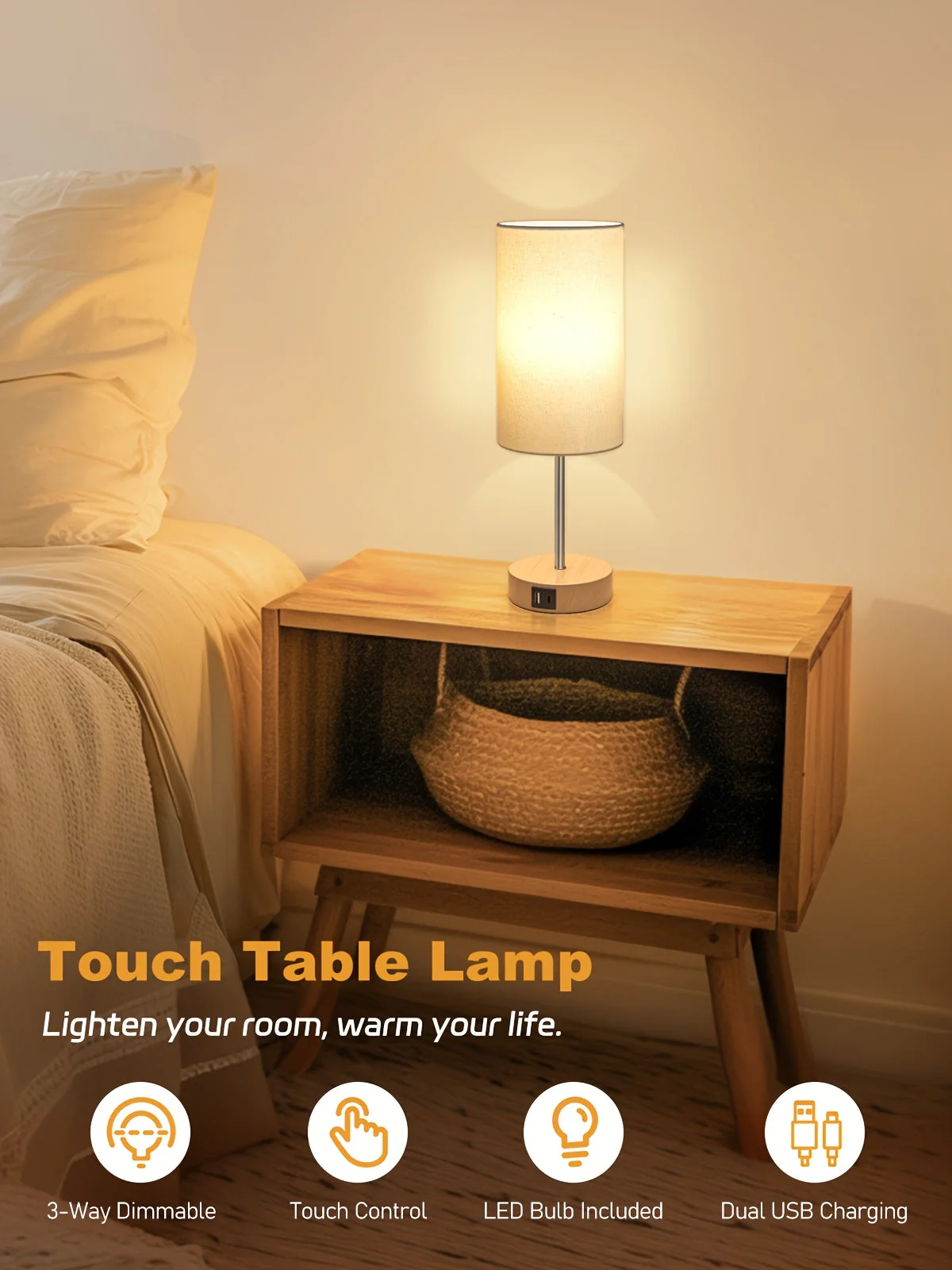2-Pack Touch Control USB Table Lamps – 3-Way Dimmable LED Bedside Light Set - Image 10
