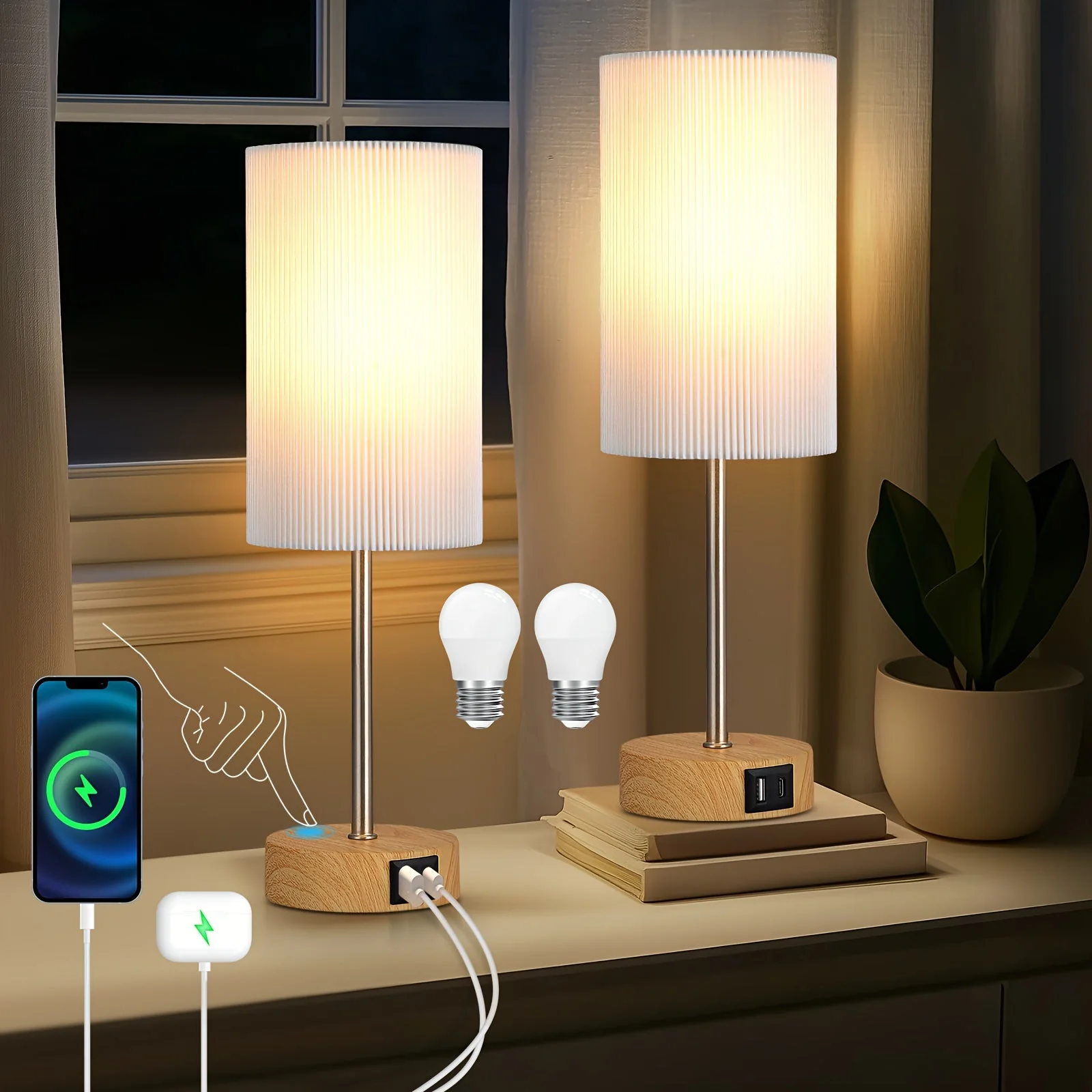 2-Pack Touch Control USB Table Lamps – 3-Way Dimmable LED Bedside Light Set - Image 11