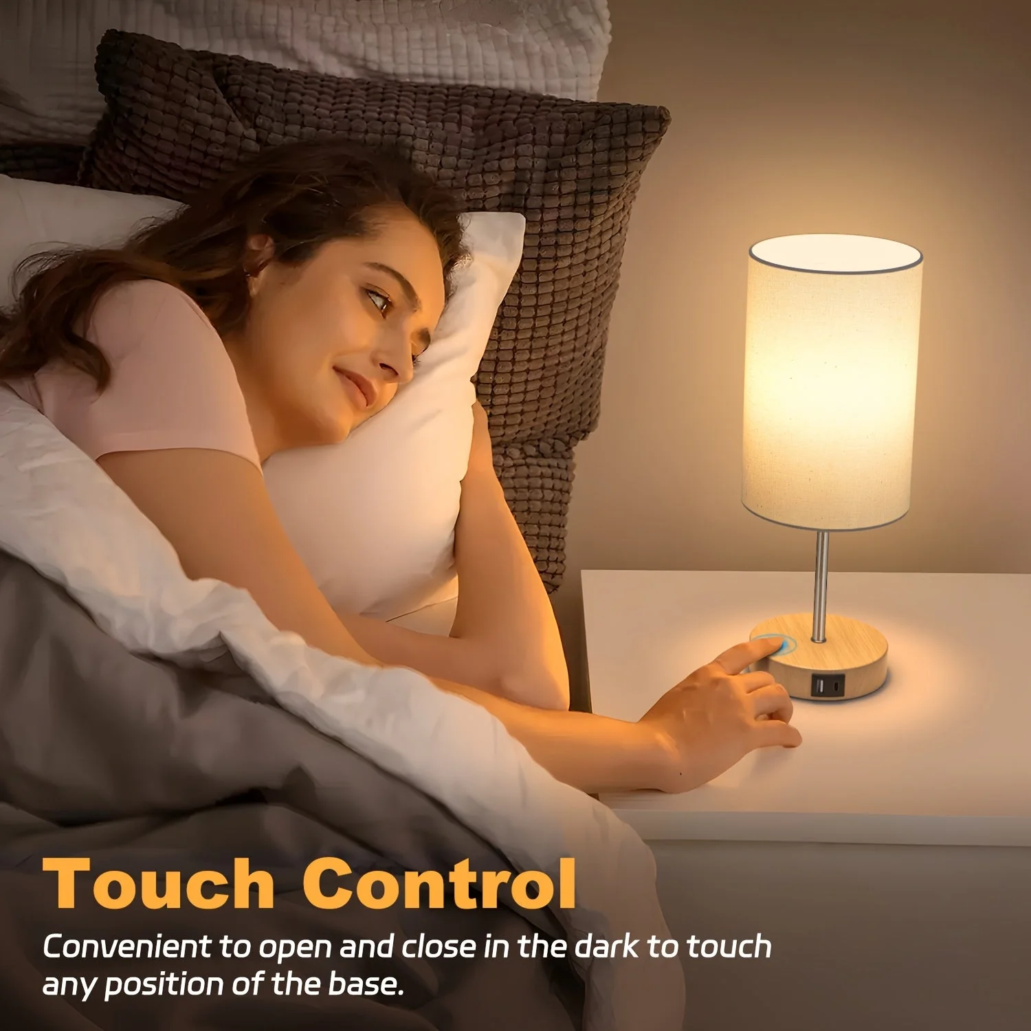 2-Pack Touch Control USB Table Lamps – 3-Way Dimmable LED Bedside Light Set - Image 2
