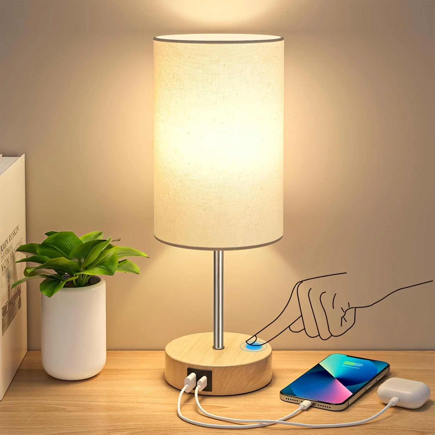 2-Pack Touch Control USB Table Lamps – 3-Way Dimmable LED Bedside Light Set - Image 6