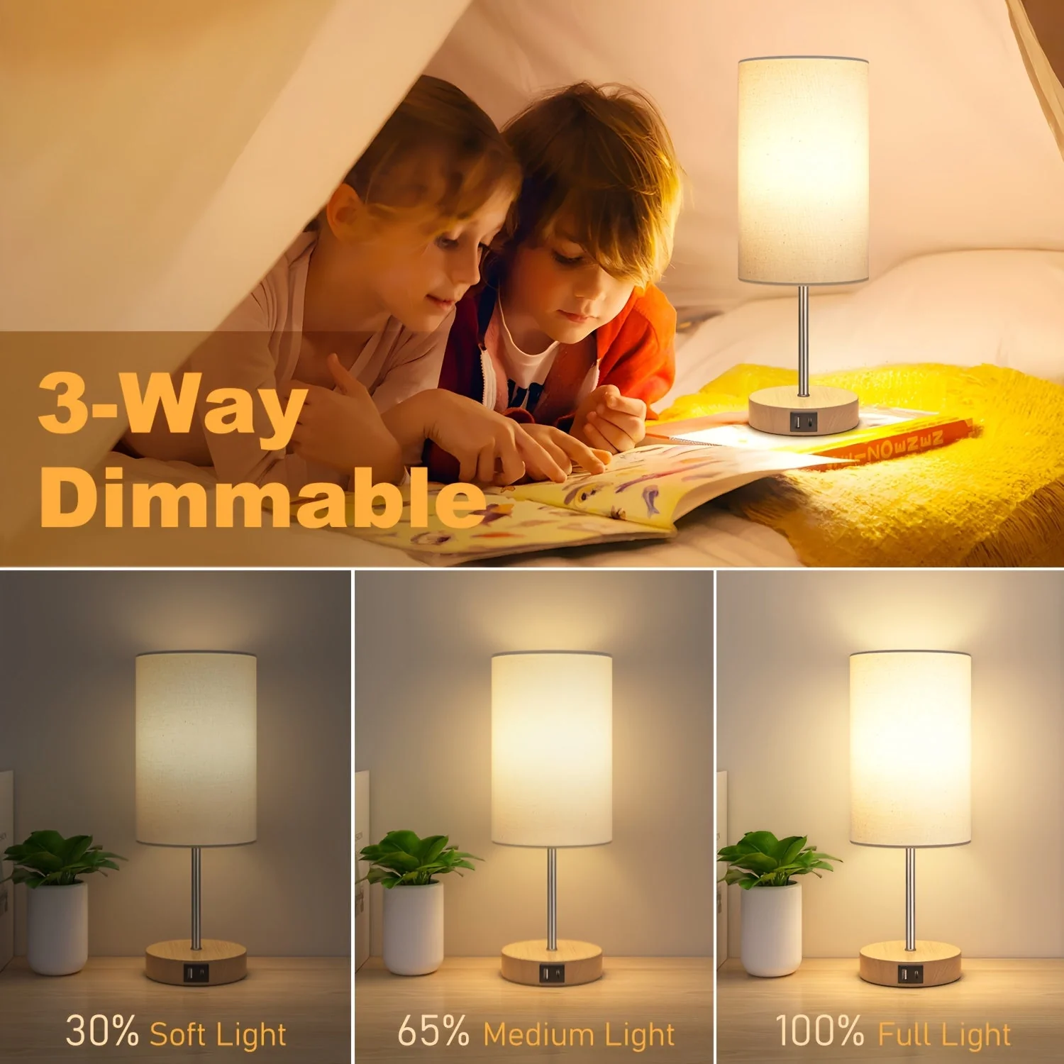 2-Pack Touch Control USB Table Lamps – 3-Way Dimmable LED Bedside Light Set - Image 7