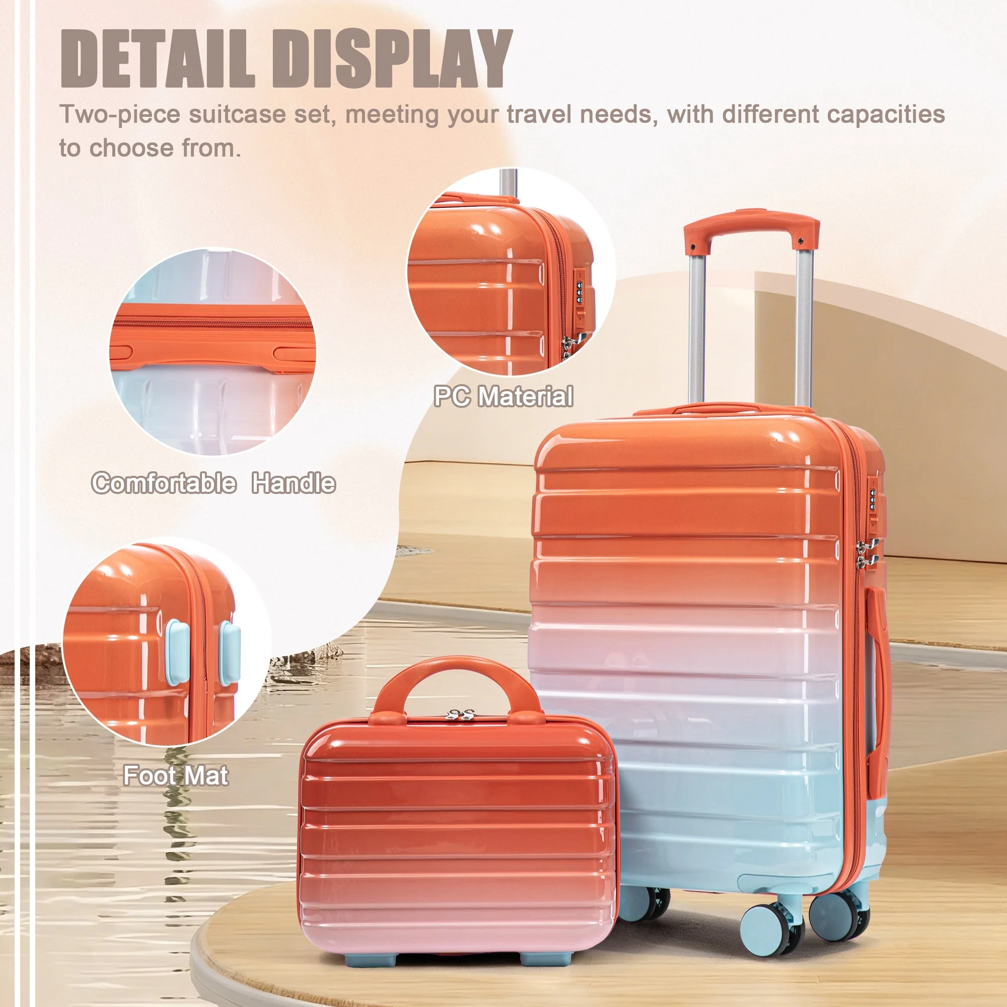 2 Pc PC Spinner Wheel Luggage Set with Gradient Color and Lock - Image 4