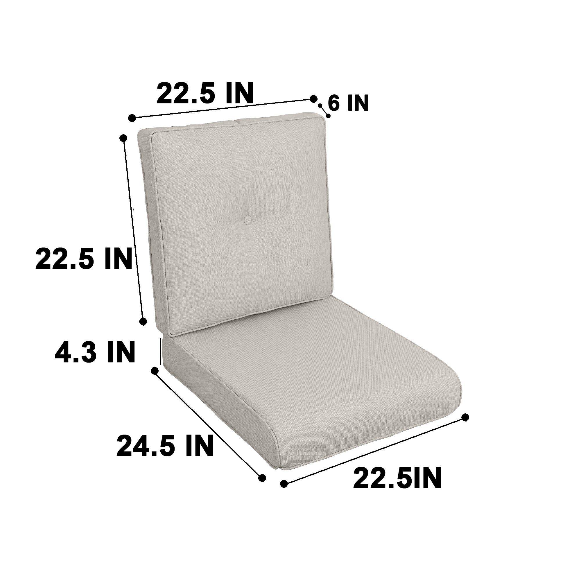 2 PCs Set High Back Patio Chair Cushions, Tufted - Beige - Image 3