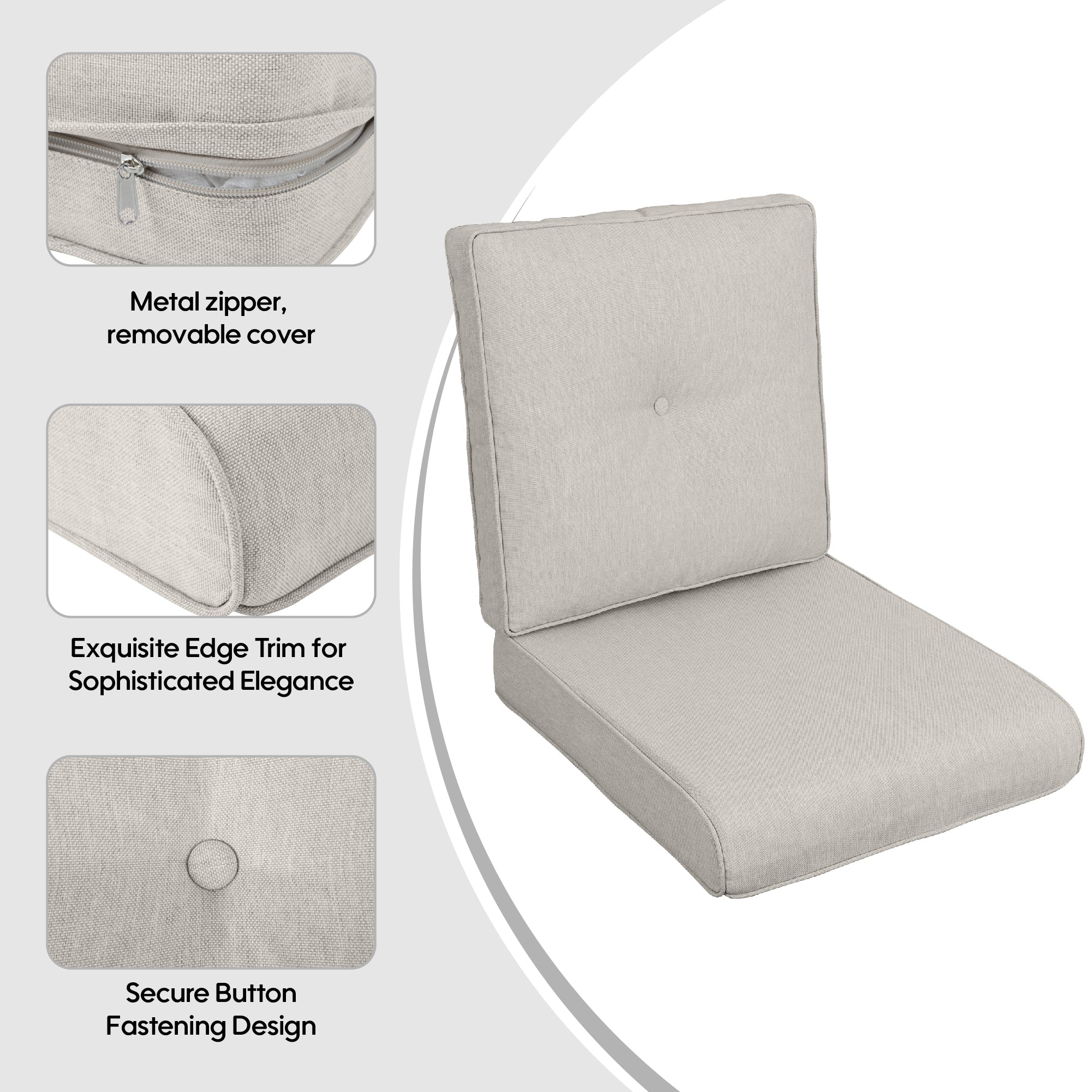 2 PCs Set High Back Patio Chair Cushions, Tufted - Beige - Image 5
