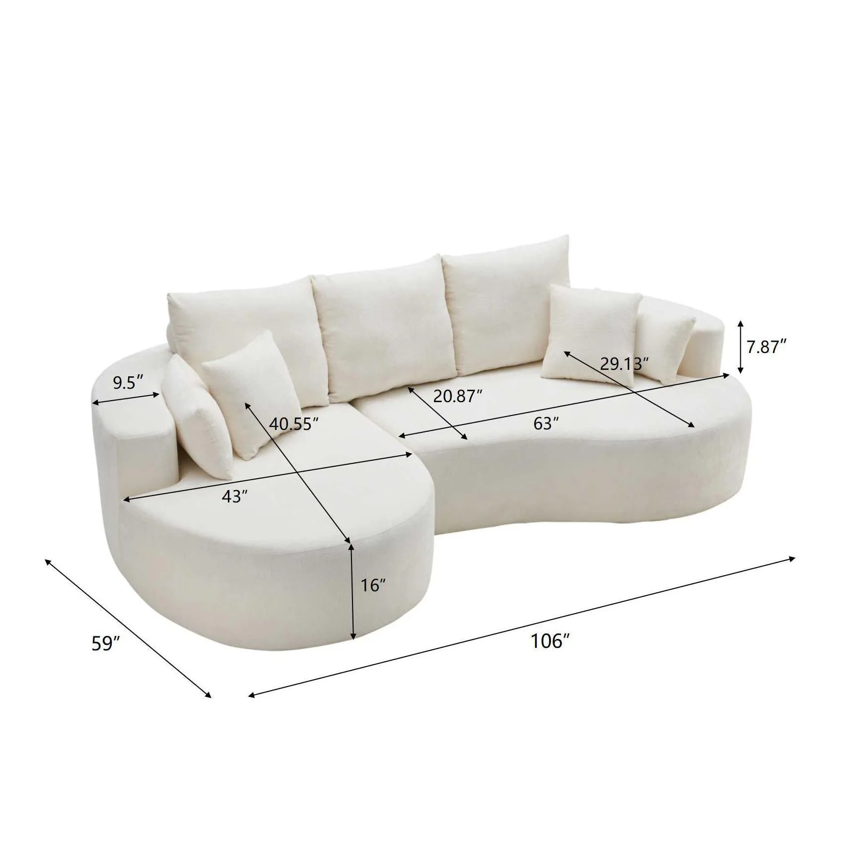 2 Piece Fabric Cloud Curved Sectional Sofa With Chaise For Living Room - Image 7