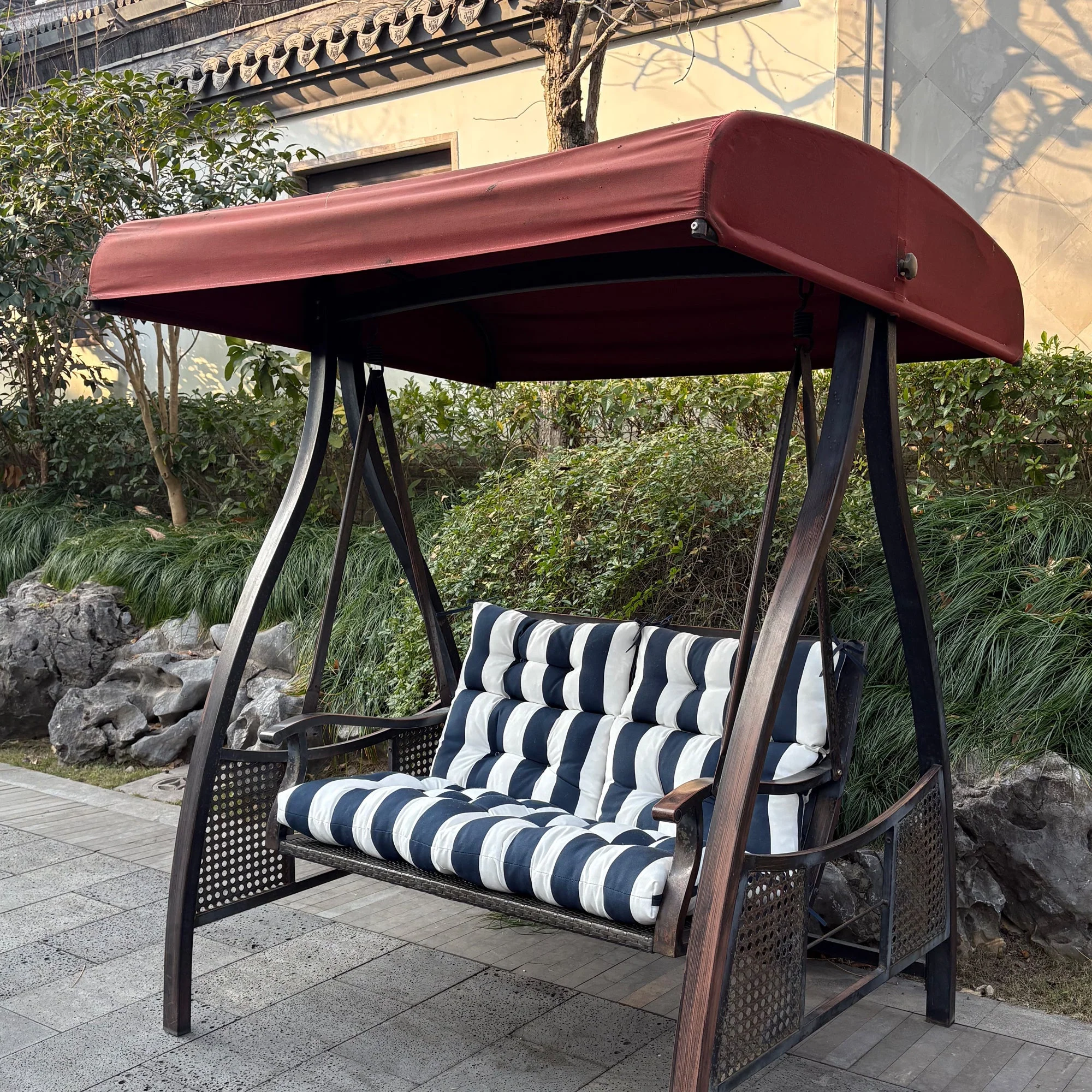 2-Piece High Back Chair Cushion Set, Navy Blue/White - Image 16