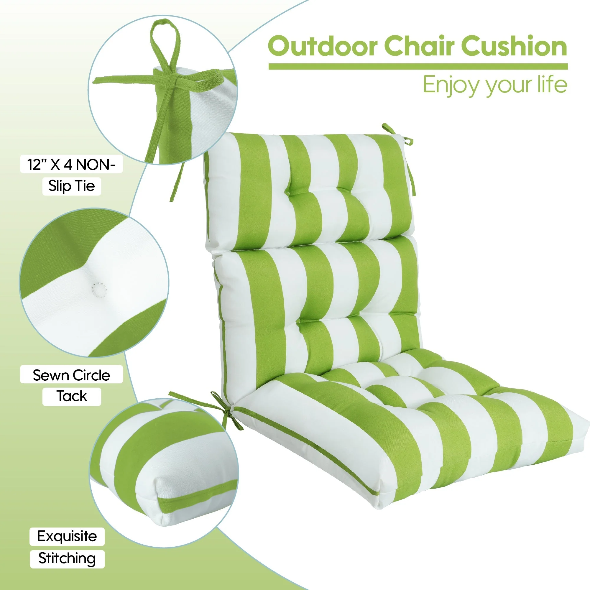 2-Piece High Back Chair Cushion Set, Tufted Patio or Rocking Chair Cushions - Image 2
