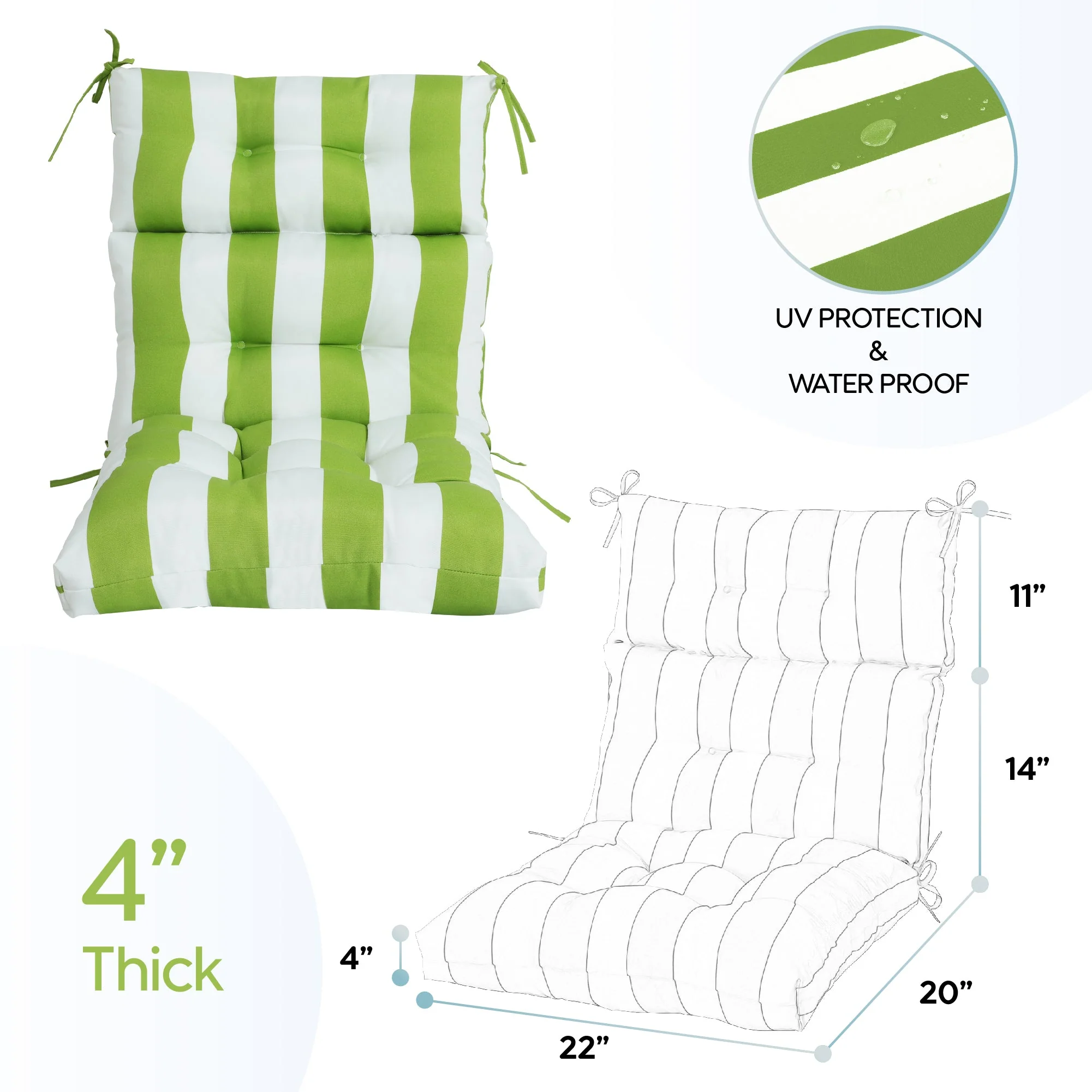 2-Piece High Back Chair Cushion Set, Tufted Patio or Rocking Chair Cushions - Image 3