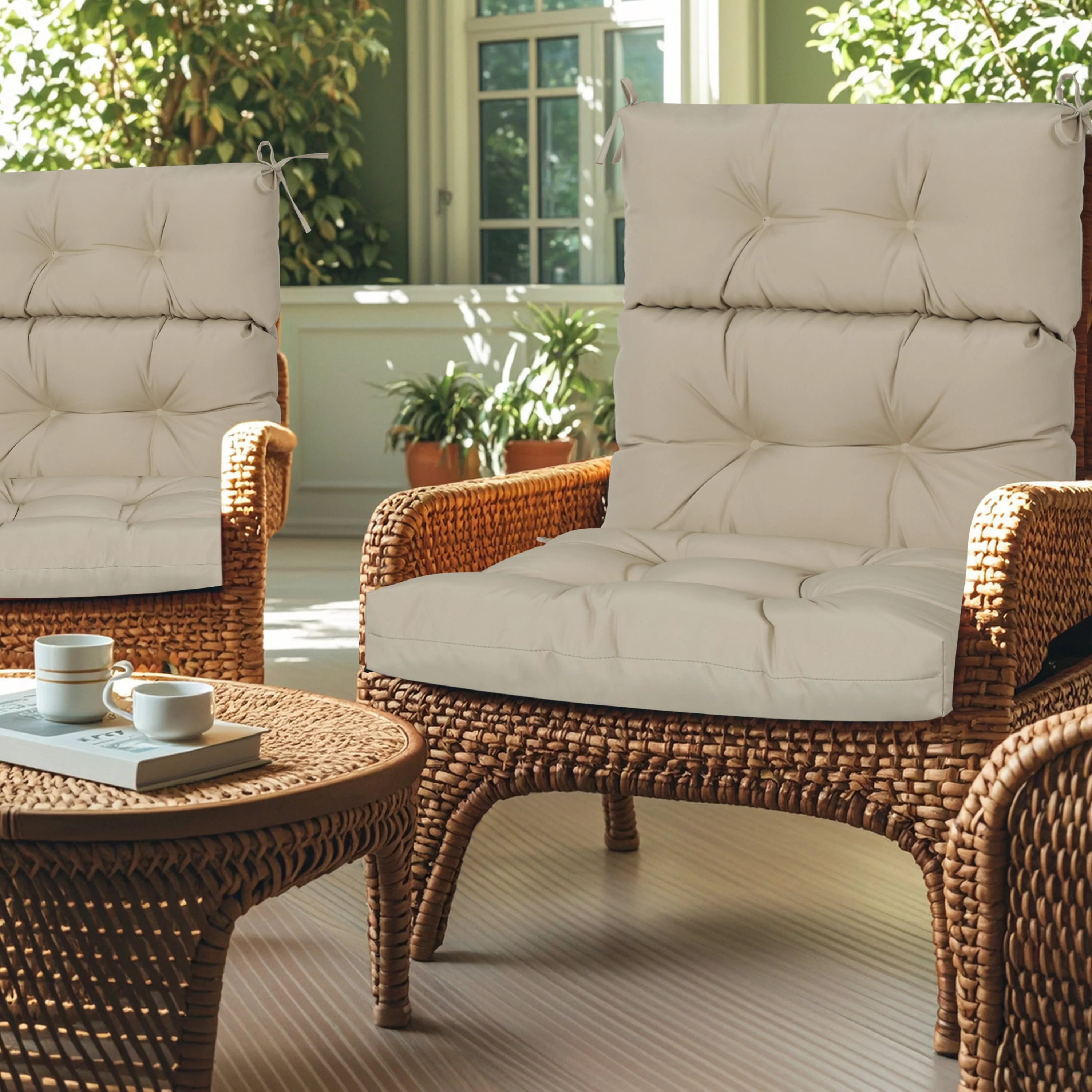 2-Piece High Back Patio Chair Cushion Set - Beige - Image 2