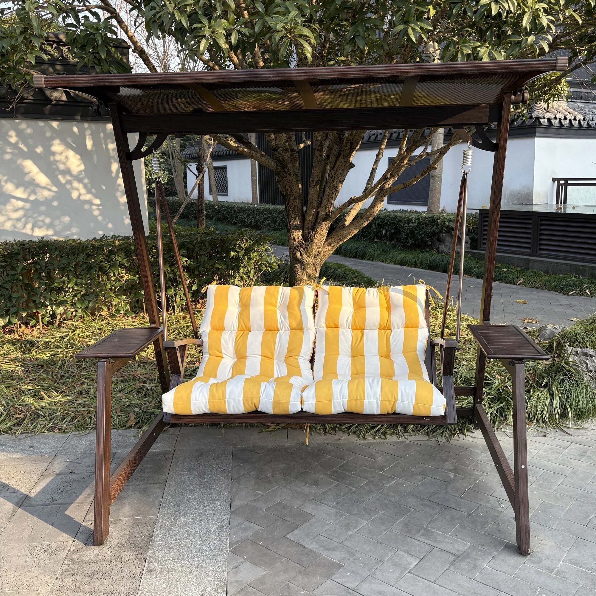 2-Piece High Back Patio Chair Cushion Set, Yellow/White - Image 10