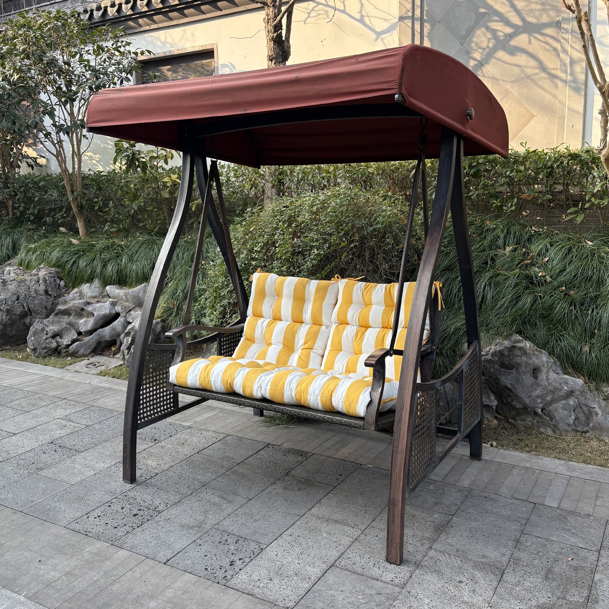 2-Piece High Back Patio Chair Cushion Set, Yellow/White - Image 12