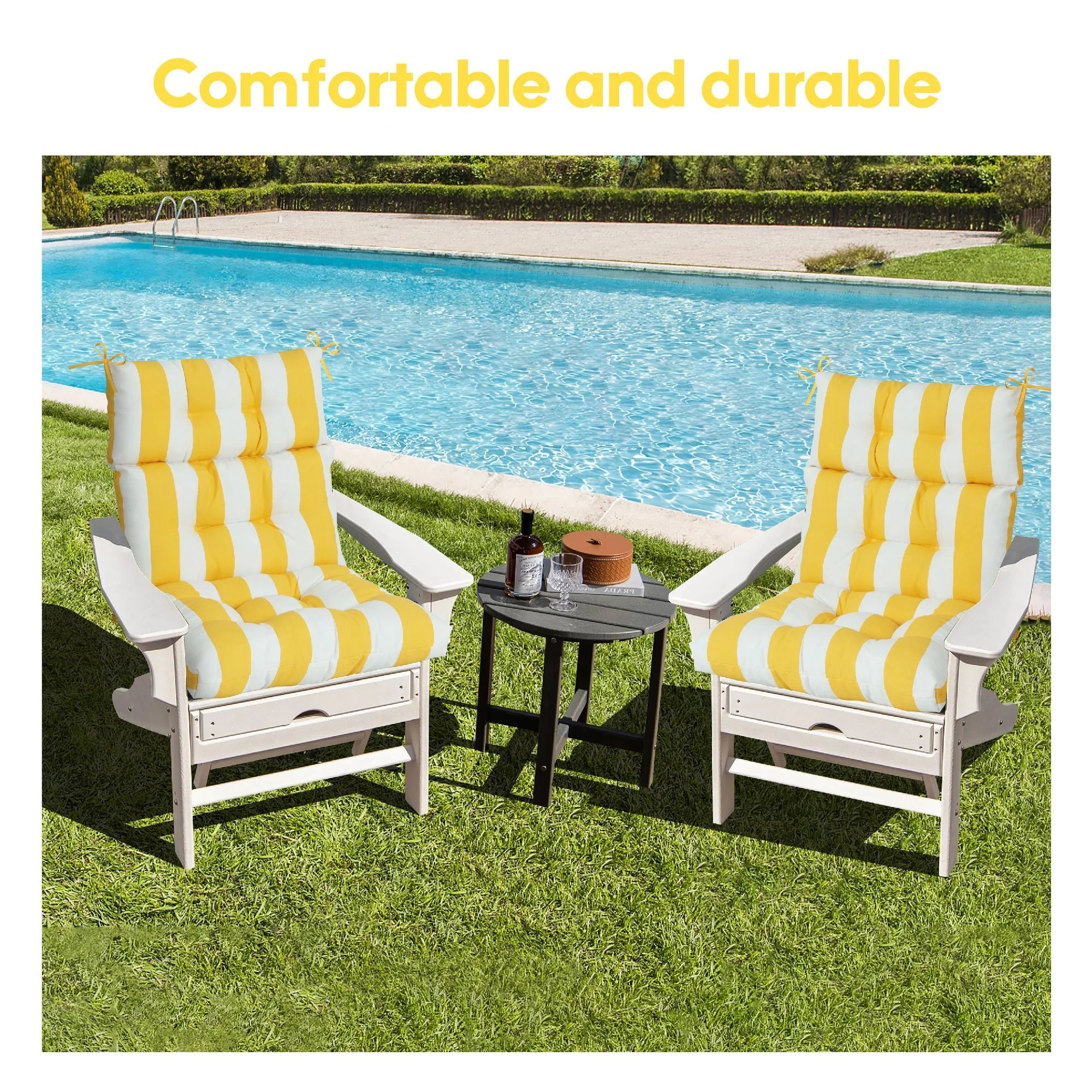 2-Piece High Back Patio Chair Cushion Set, Yellow/White - Image 2
