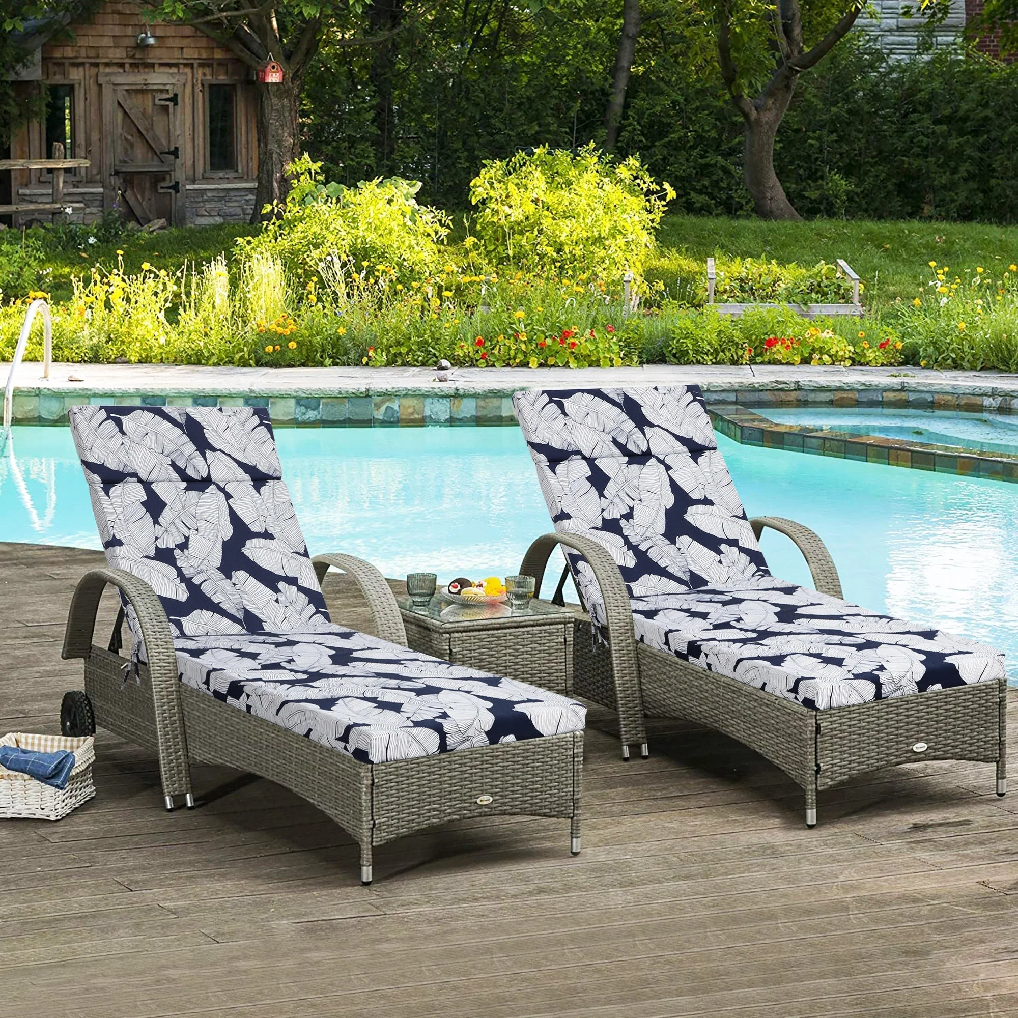 2-Piece Indoor/Outdoor Chaise Lounge Chair Cushion Set with Ties - Image 2